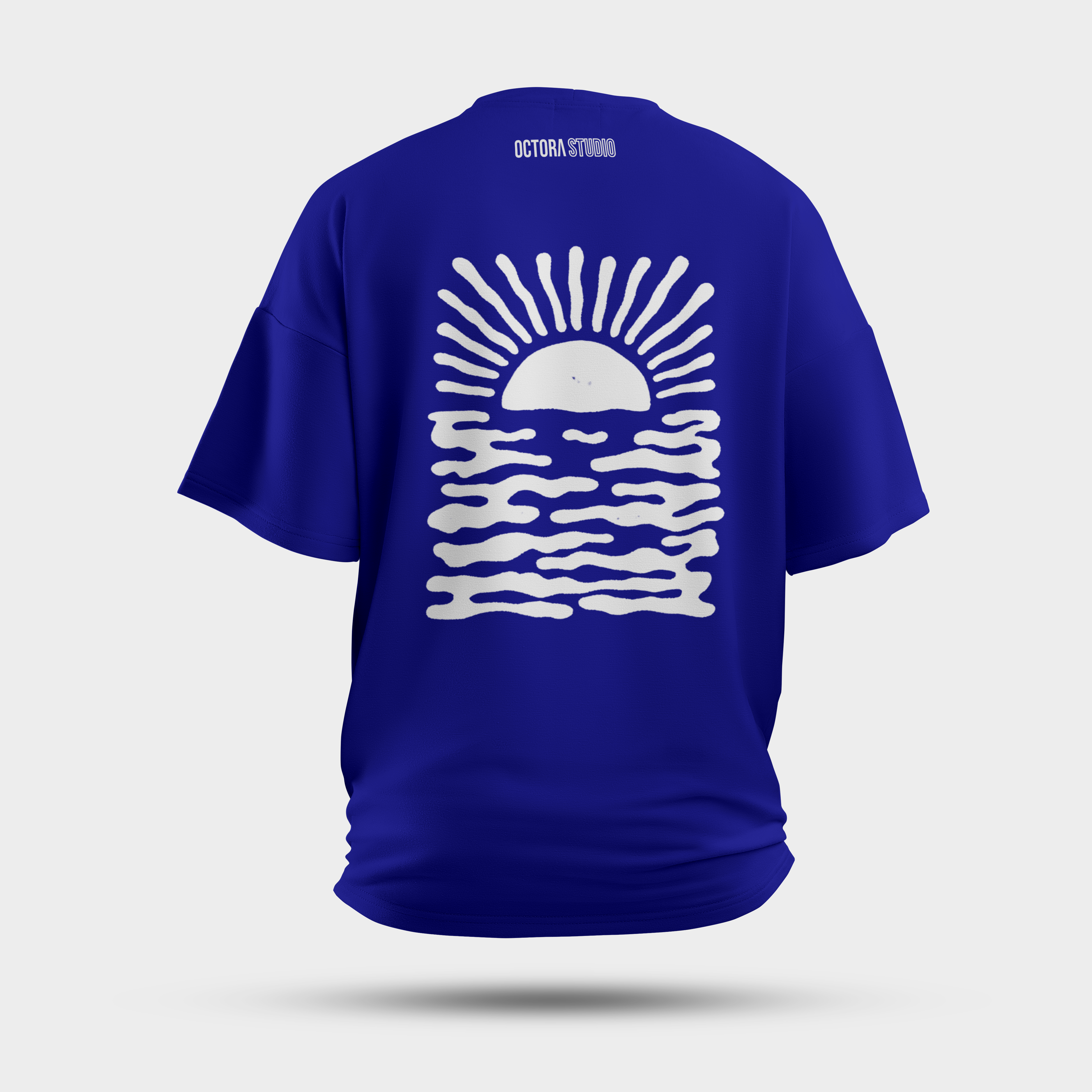 Minimal Sun & Waves Oversized T-Shirt – Hand-Drawn Ocean Graphic Tee