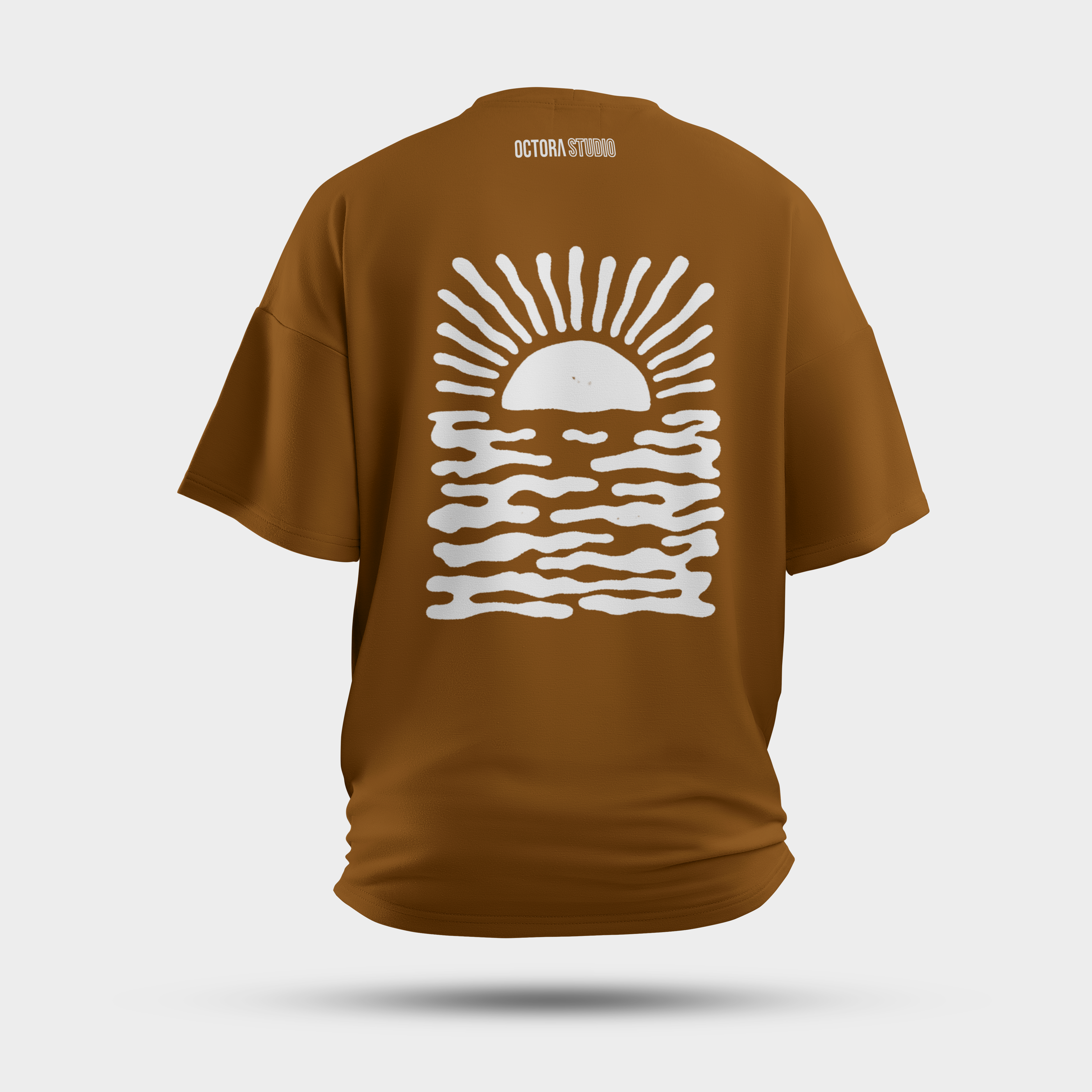 Minimal Sun & Waves Oversized T-Shirt – Hand-Drawn Ocean Graphic Tee