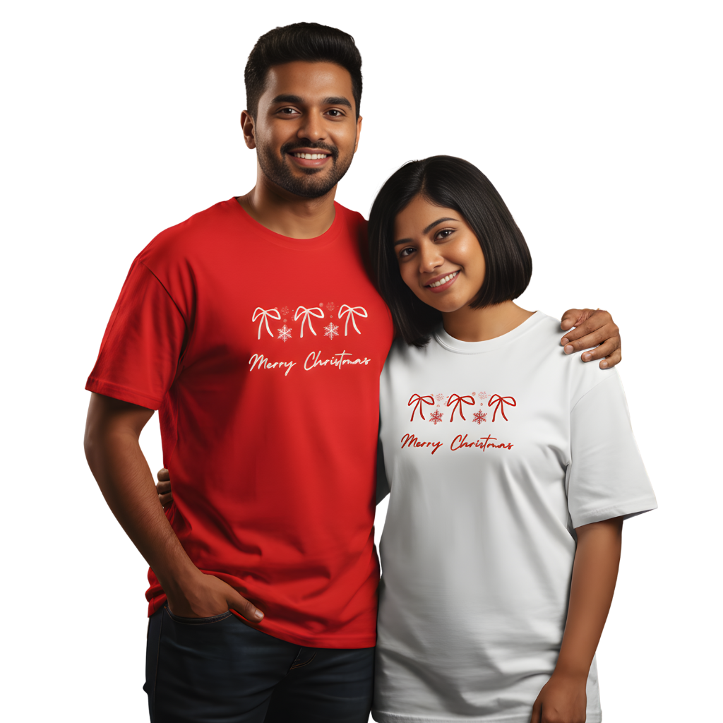 Holiday Bows & Snowflakes Christmas T-Shirt – Stylish Oversized Fit