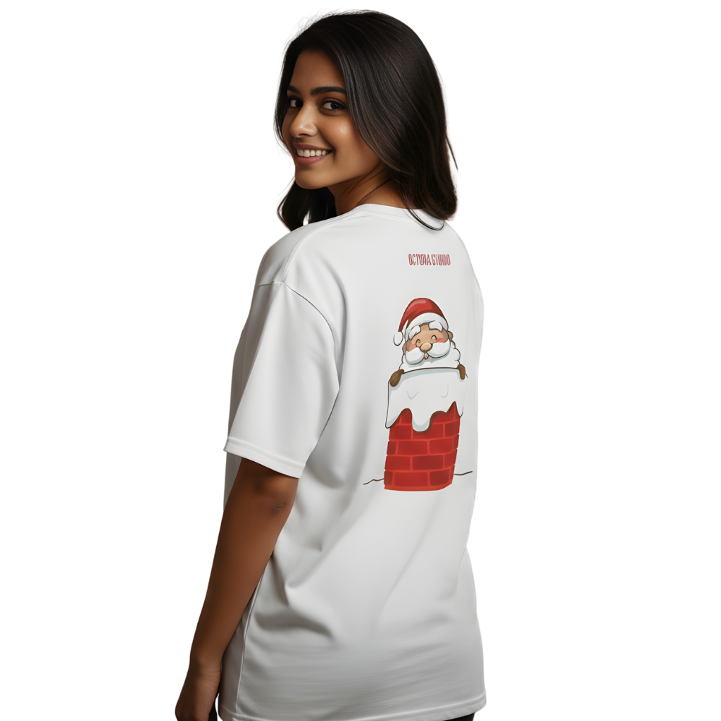 Octora Oversized Christmas T-Shirt – Santa Chimney Edition | Premium French Terry Cotton (240–260 GSM)