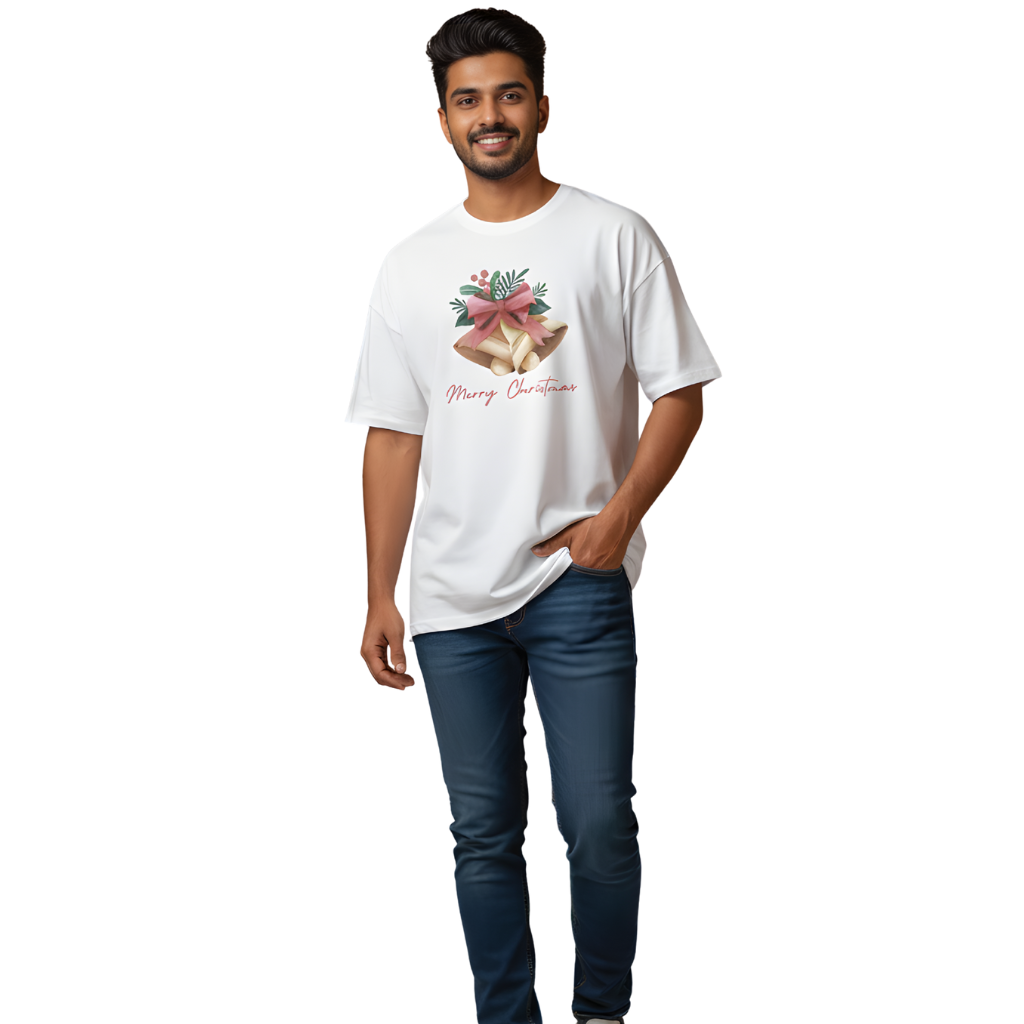 Christmas Bells Oversized T-Shirt – Classic Festive Print for Students
