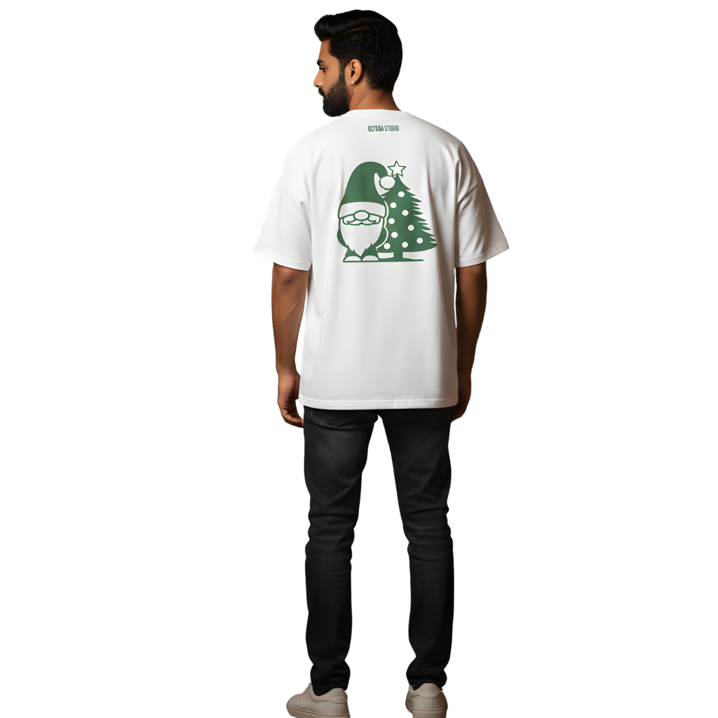 Santa & Christmas Tree Oversized Christmas T-Shirt – Festive College Wear