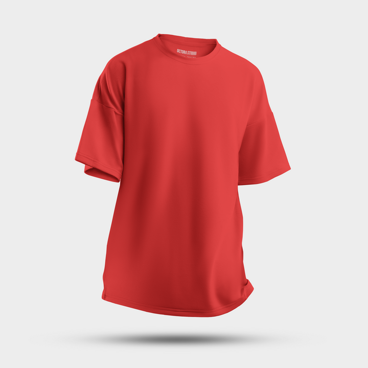 Octora Oversized French Terry T-Shirt – Red | Premium 240–260 GSM Cotton Streetwear Tee