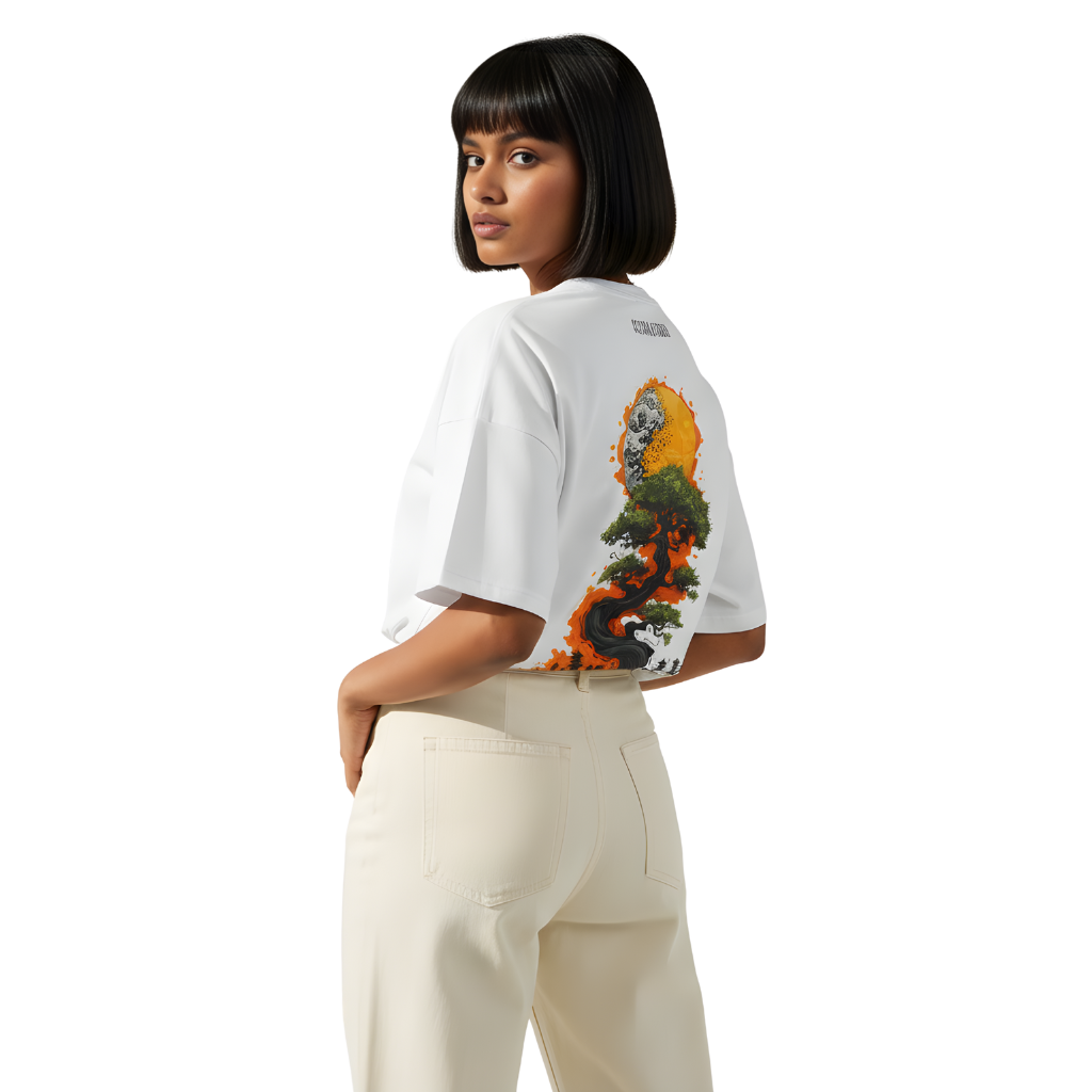 Minimal Japanese Tree Oversized T-Shirt – Red Sun Aesthetic Tee