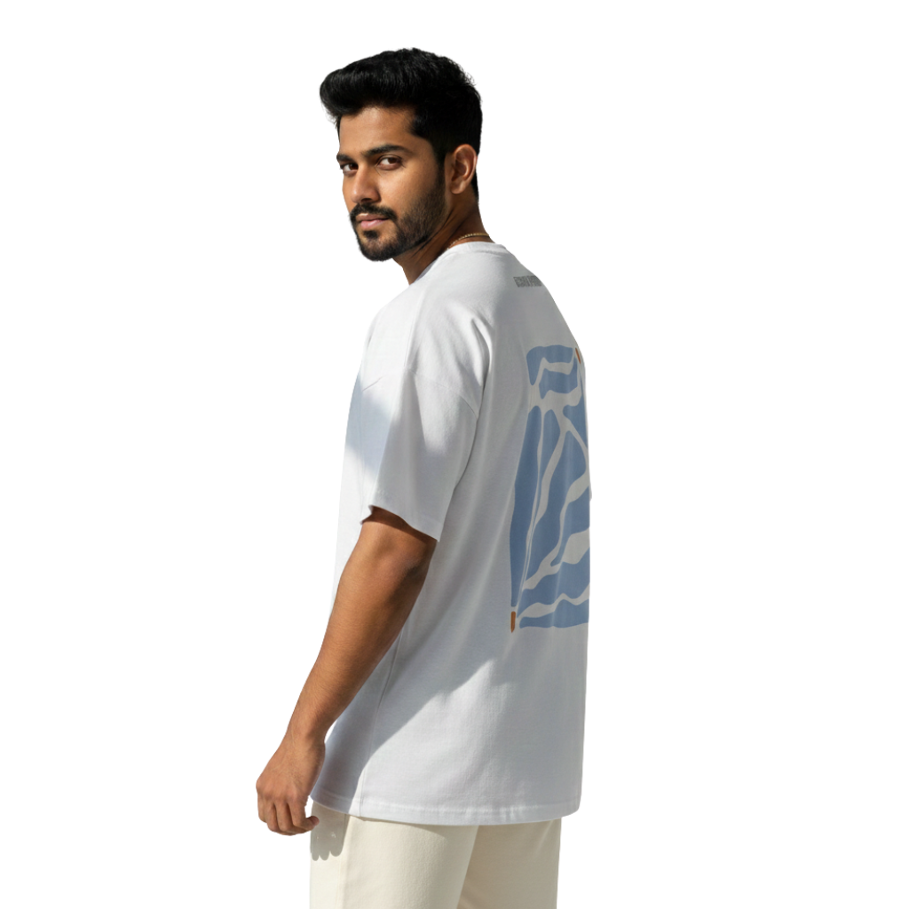 Blue Abstract Shapes Oversized T-Shirt – Minimal Organic Art Tee