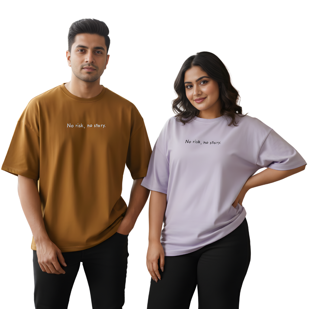 No Risk No Story Oversized T-Shirt – Minimal Motivational Quote Tee | Premium 240 GSM Cotton