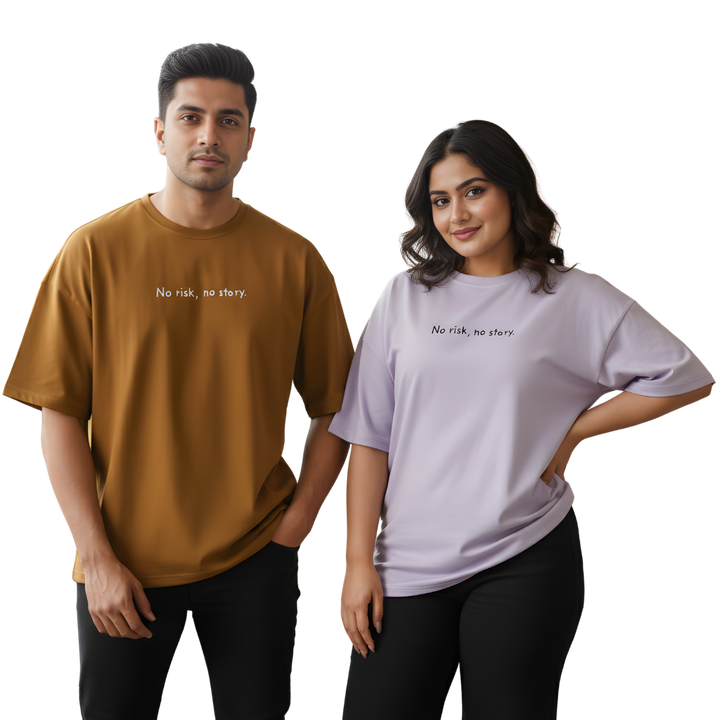 No Risk No Story Oversized T-Shirt – Minimal Motivational Quote Tee | Premium 240 GSM Cotton