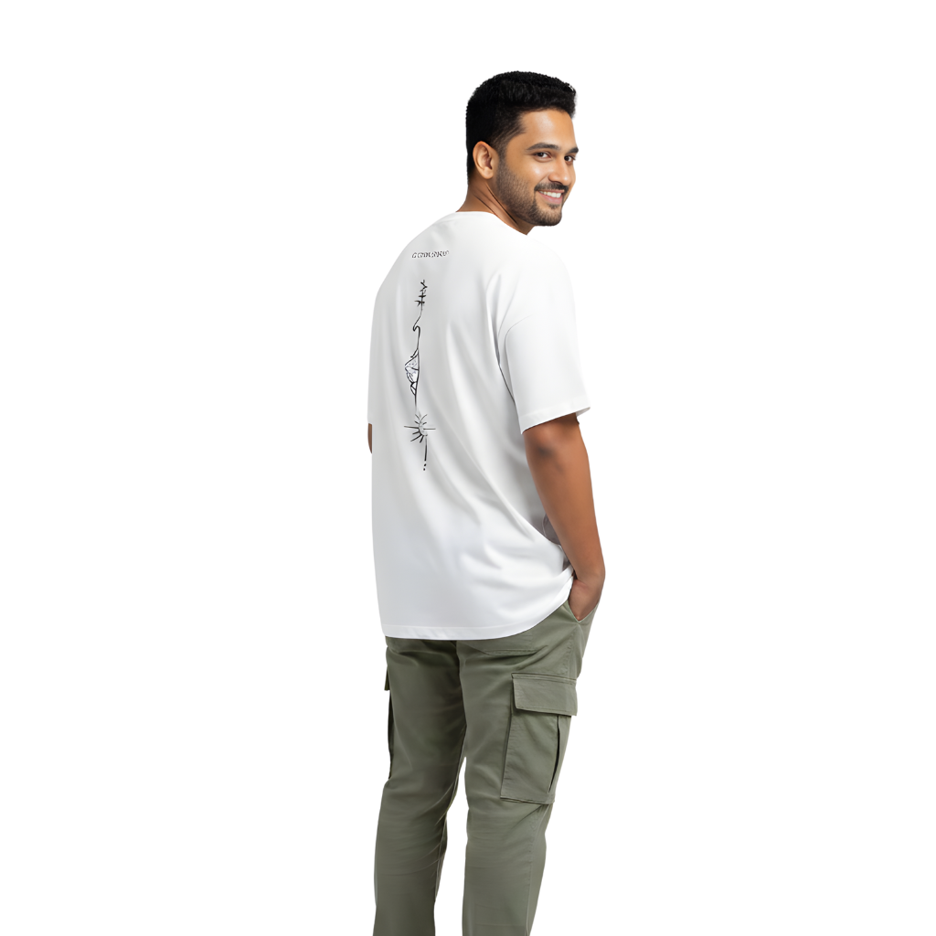 Blue Mountain Line Art Oversized T-Shirt – Minimal Nature Graphic | Premium Cotton Tee