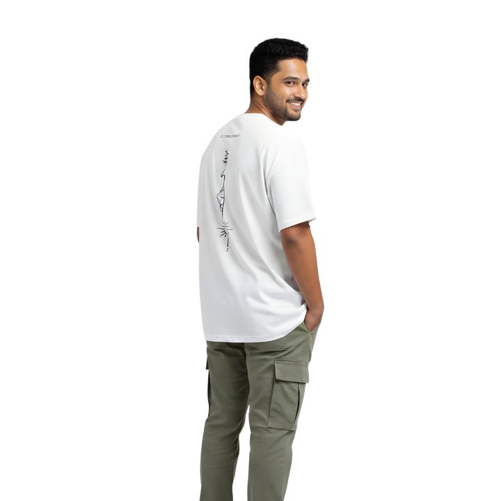 Blue Mountain Line Art Oversized T-Shirt – Minimal Nature Graphic | Premium Cotton Tee