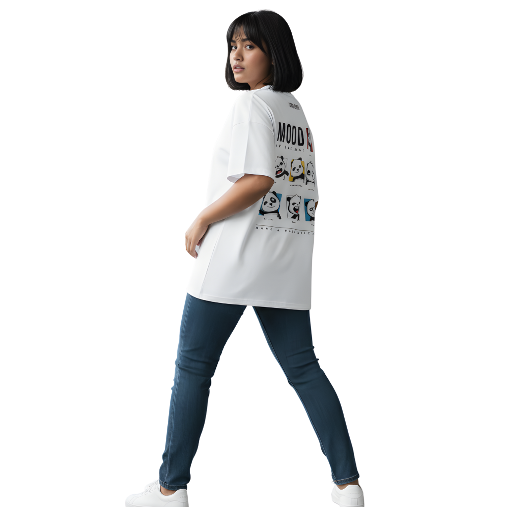 Panda Mood of the Week Oversized T-Shirt – Cute Cartoon Graphic Tee