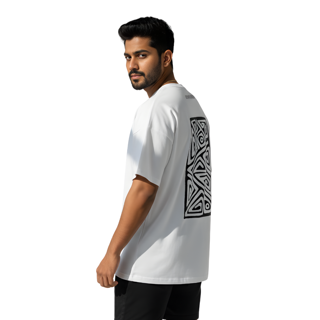 Geometric Hand-Drawn Oversized T-Shirt – Modern Line Art Graphic Tee
