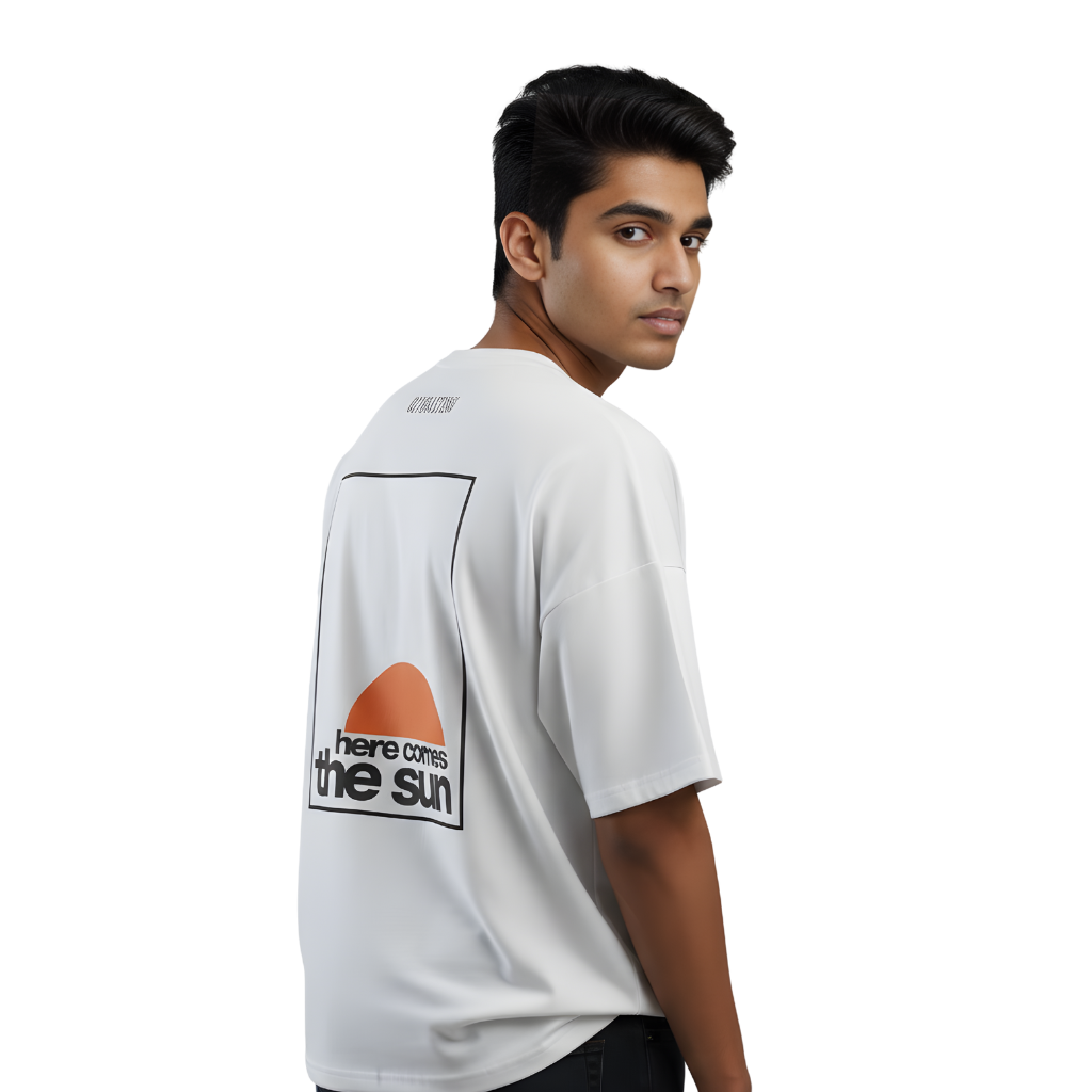 Here Comes the Sun Oversized T-Shirt – Minimal Sunrise Graphic Tee