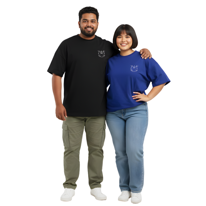 Black Ghost Graphic Oversized T-Shirt – Minimal Line Art Tee | Heavy 240 GSM Cotton