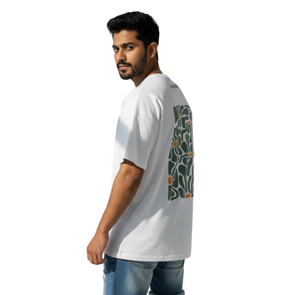 Green Floral Abstract Oversized T-Shirt – Modern Organic Pattern Tee