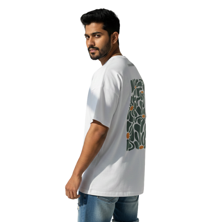 Green Floral Abstract Oversized T-Shirt – Modern Organic Pattern Tee