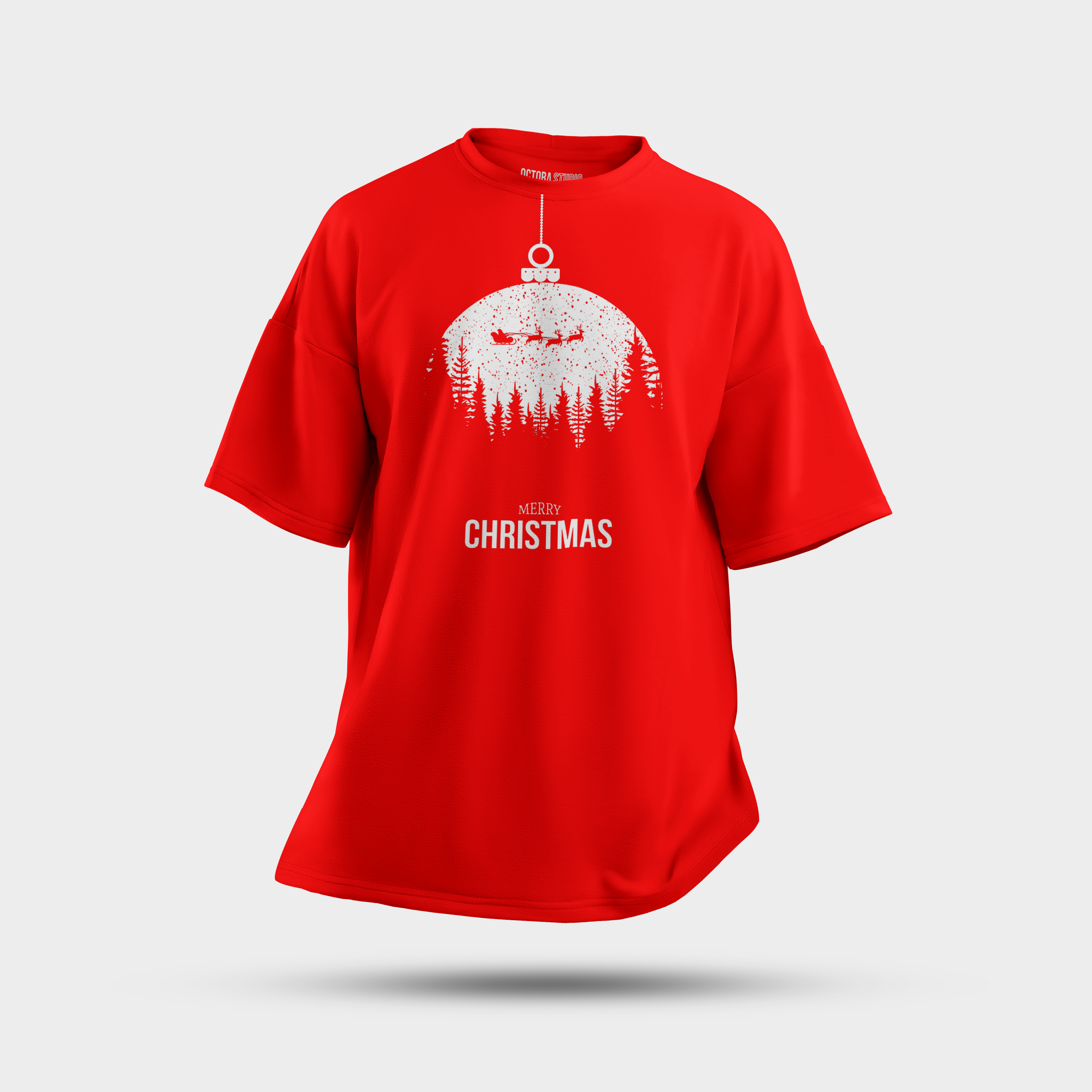 Christmas Ornament Forest Oversized Tee – Minimal Red Christmas Design