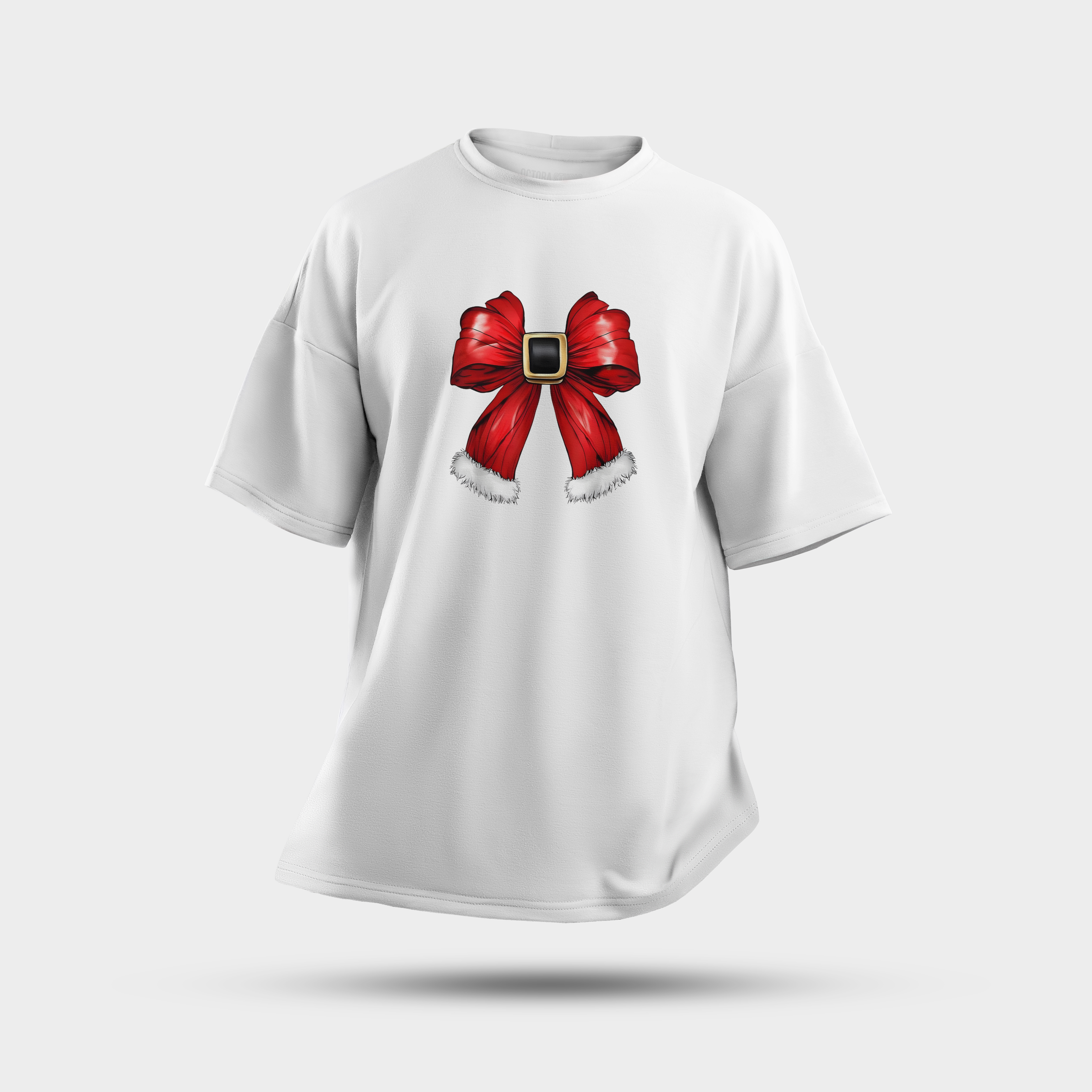 Santa Belt Bow Oversized Christmas T-Shirt – Trendy Holiday Edition