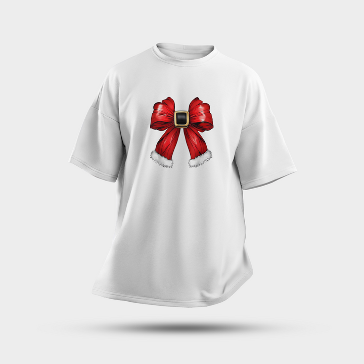 Santa Belt Bow Oversized Christmas T-Shirt – Trendy Holiday Edition