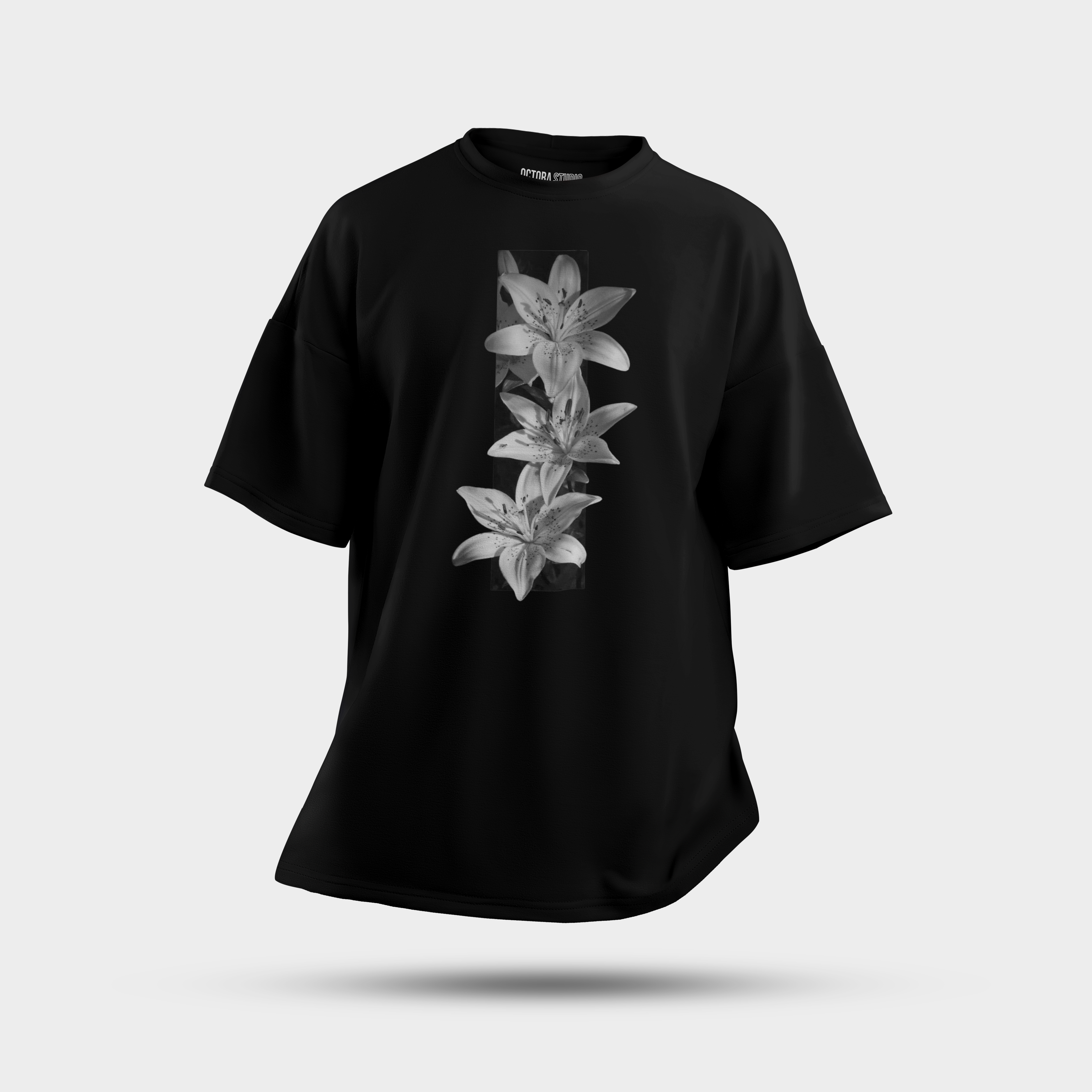 Octora Oversized T-Shirt – Monochrome Lily Edition | 100% Cotton Heavyweight (240–260 GSM)