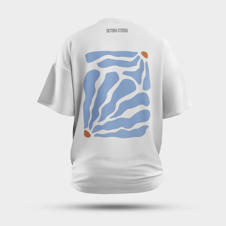Blue Abstract Shapes Oversized T-Shirt – Minimal Organic Art Tee