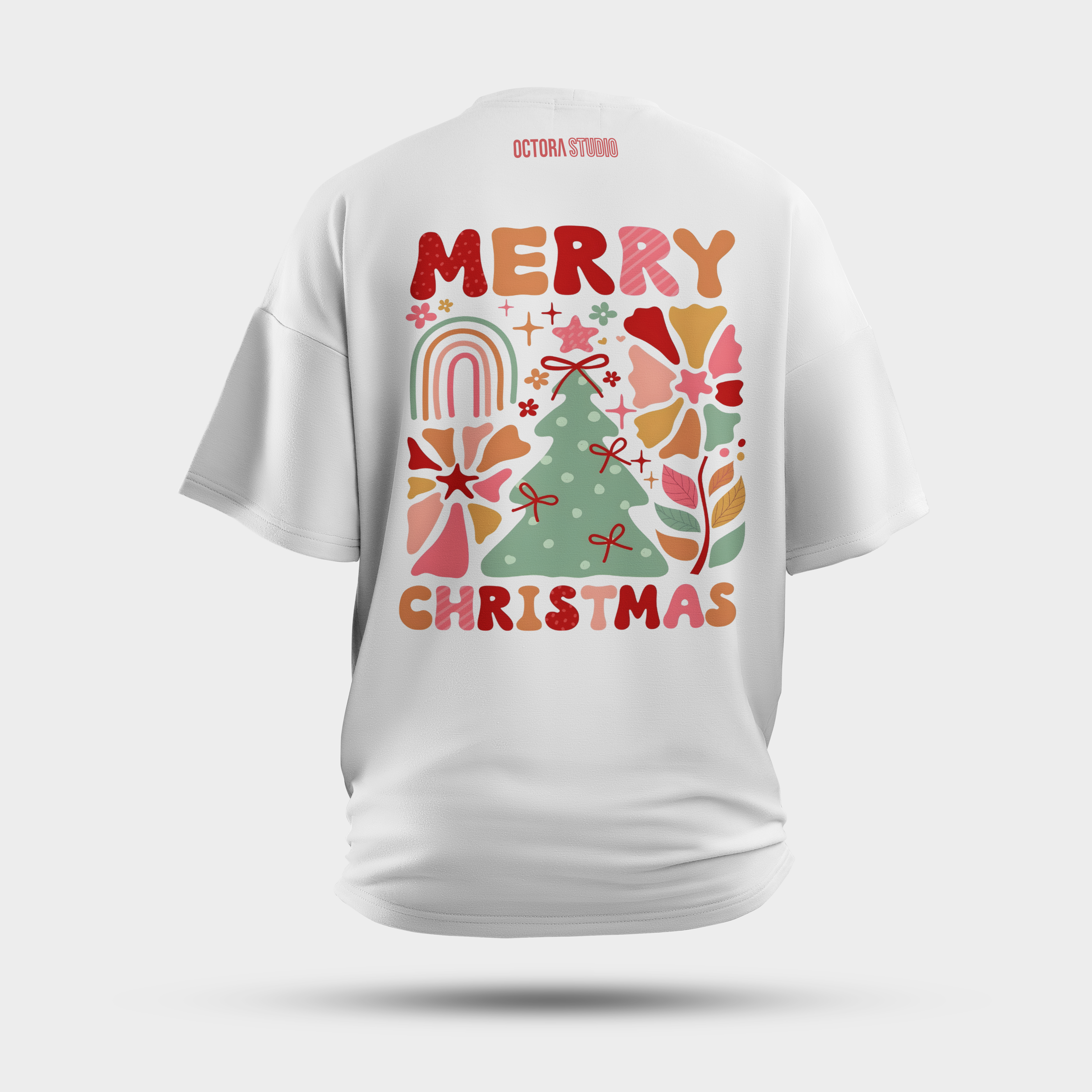 Retro Pastel Merry Christmas Oversized T-Shirt – Aesthetic Holiday Wear