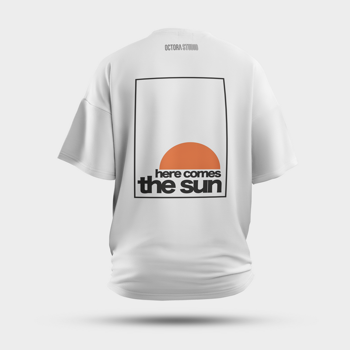 Here Comes the Sun Oversized T-Shirt – Minimal Sunrise Graphic Tee