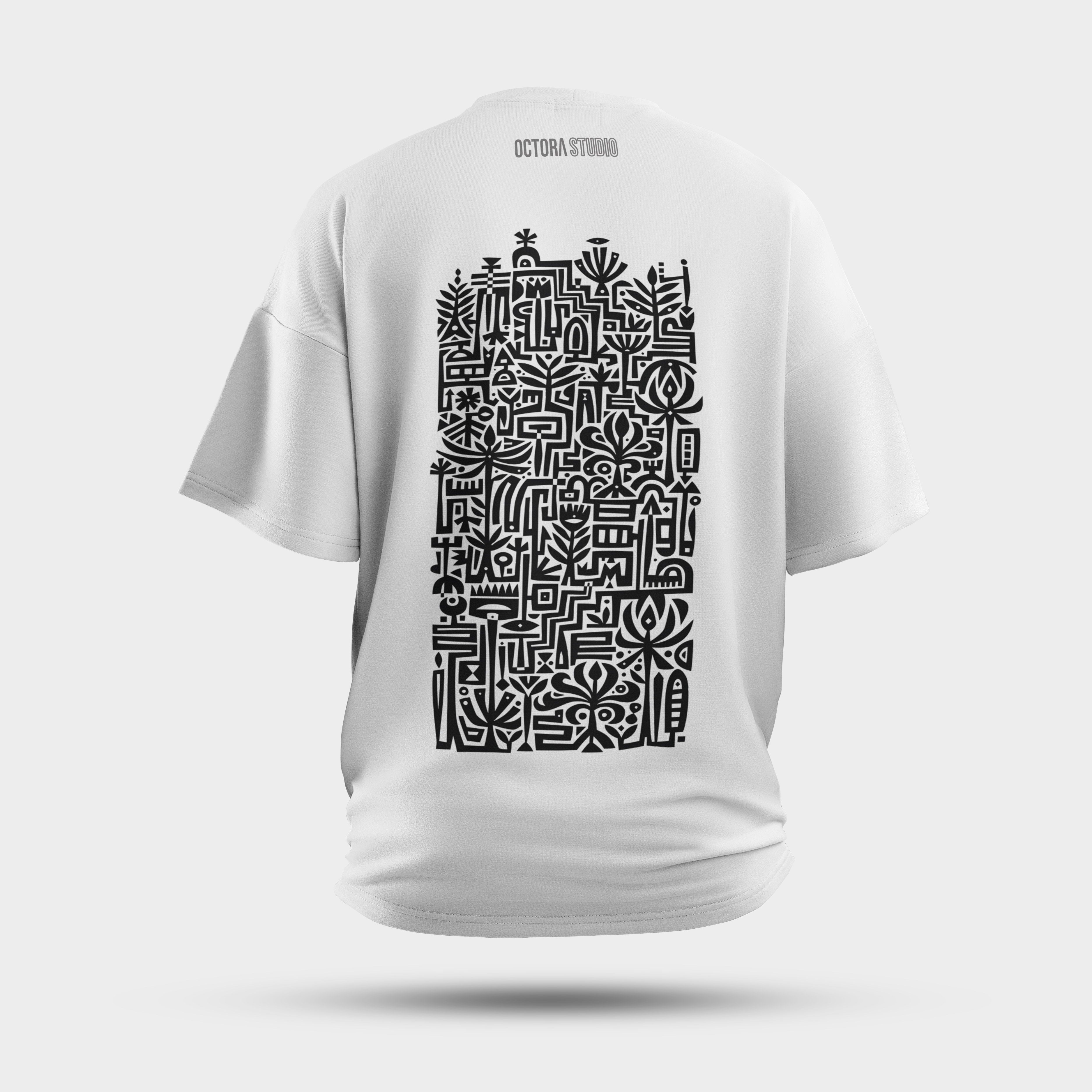 Tribal Abstract Oversized T-Shirt – Artistic Black & White Pattern Tee