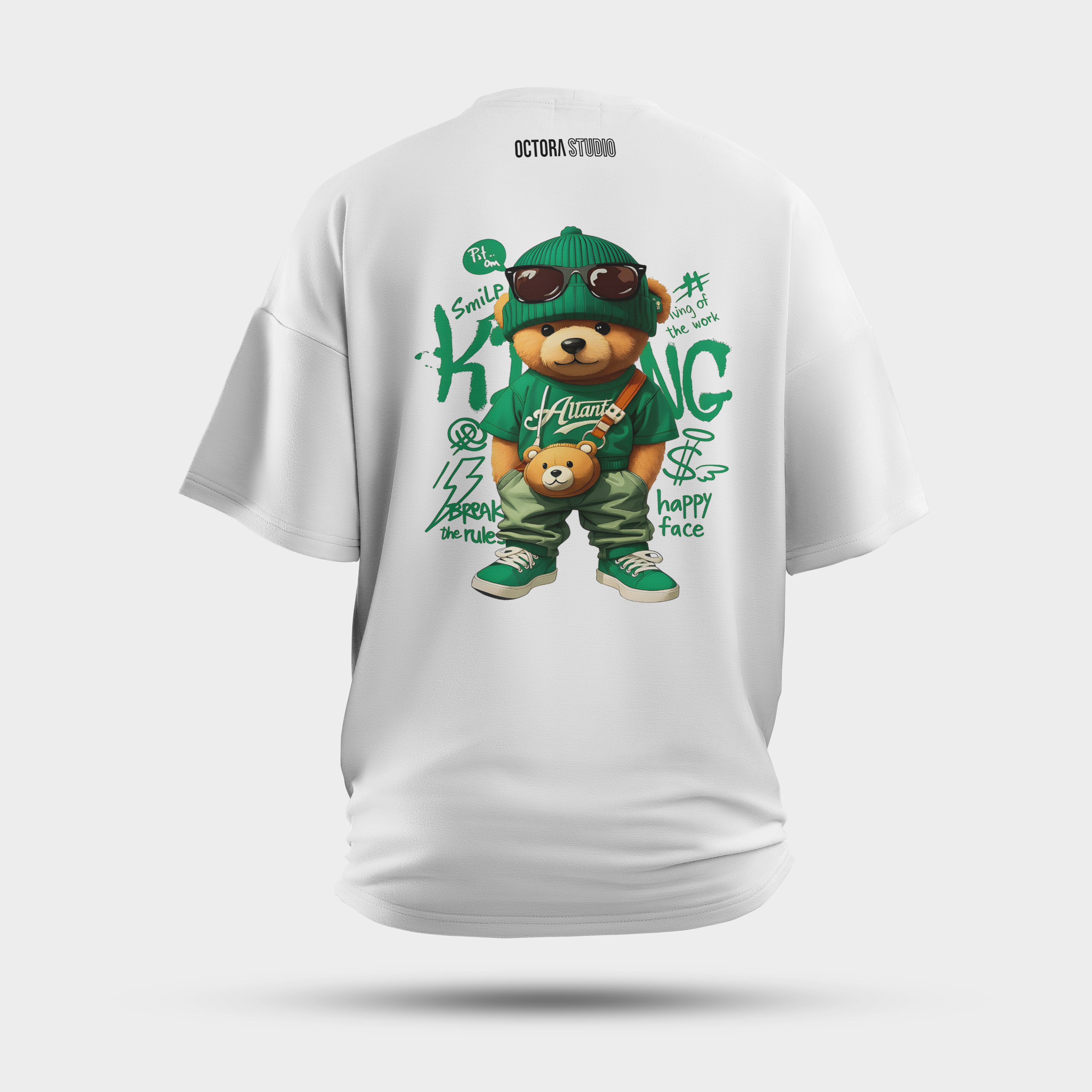 Streetwear Bear Oversized T-Shirt – Cool Green Hip-Hop Teddy Tee