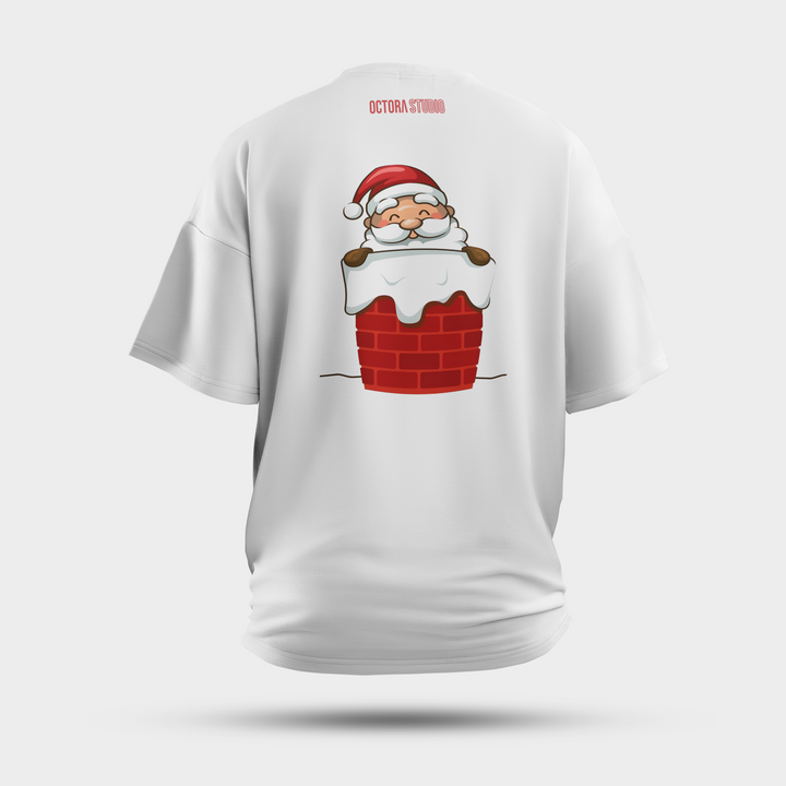Octora Oversized Christmas T-Shirt – Santa Chimney Edition | Premium French Terry Cotton (240–260 GSM)