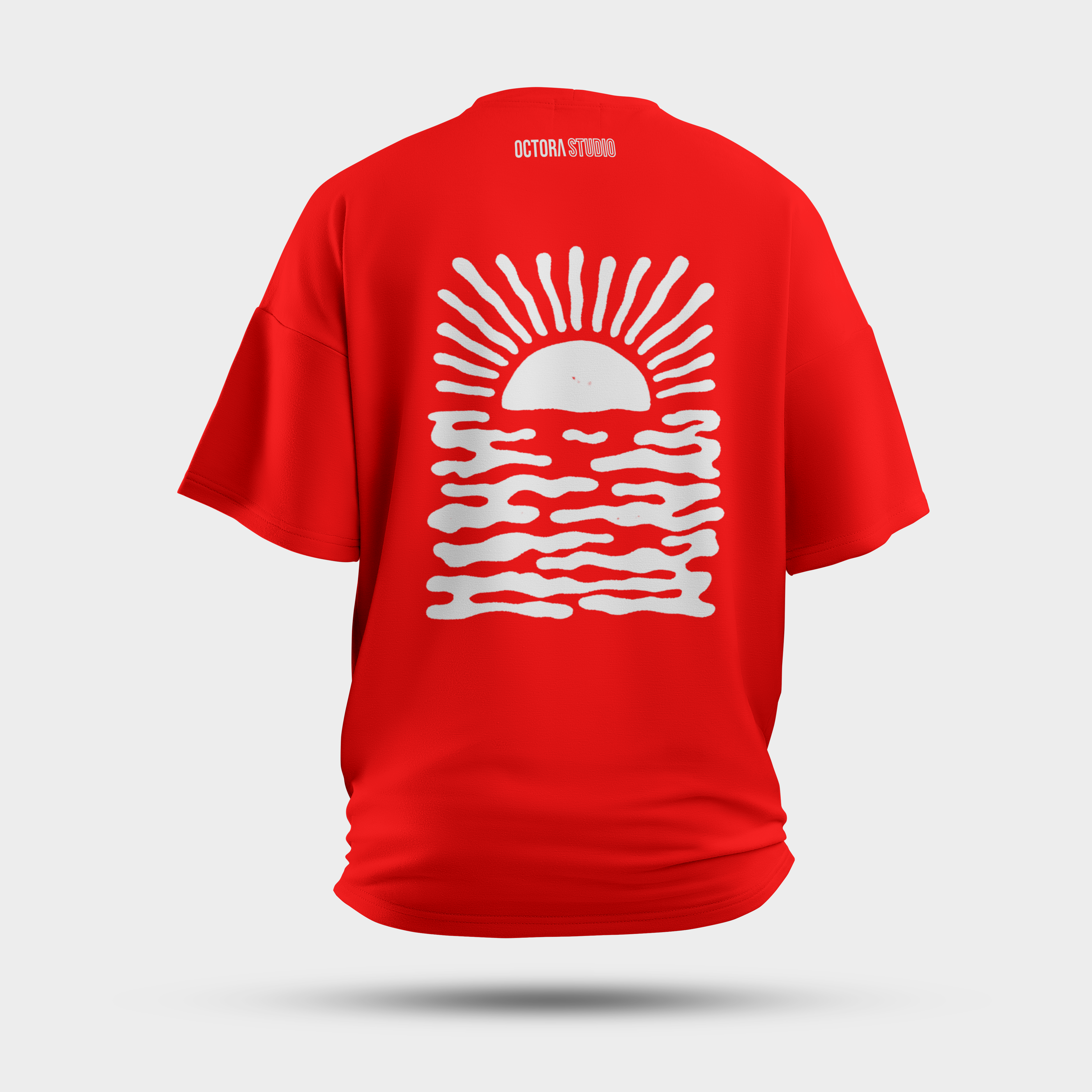 Minimal Sun & Waves Oversized T-Shirt – Hand-Drawn Ocean Graphic Tee