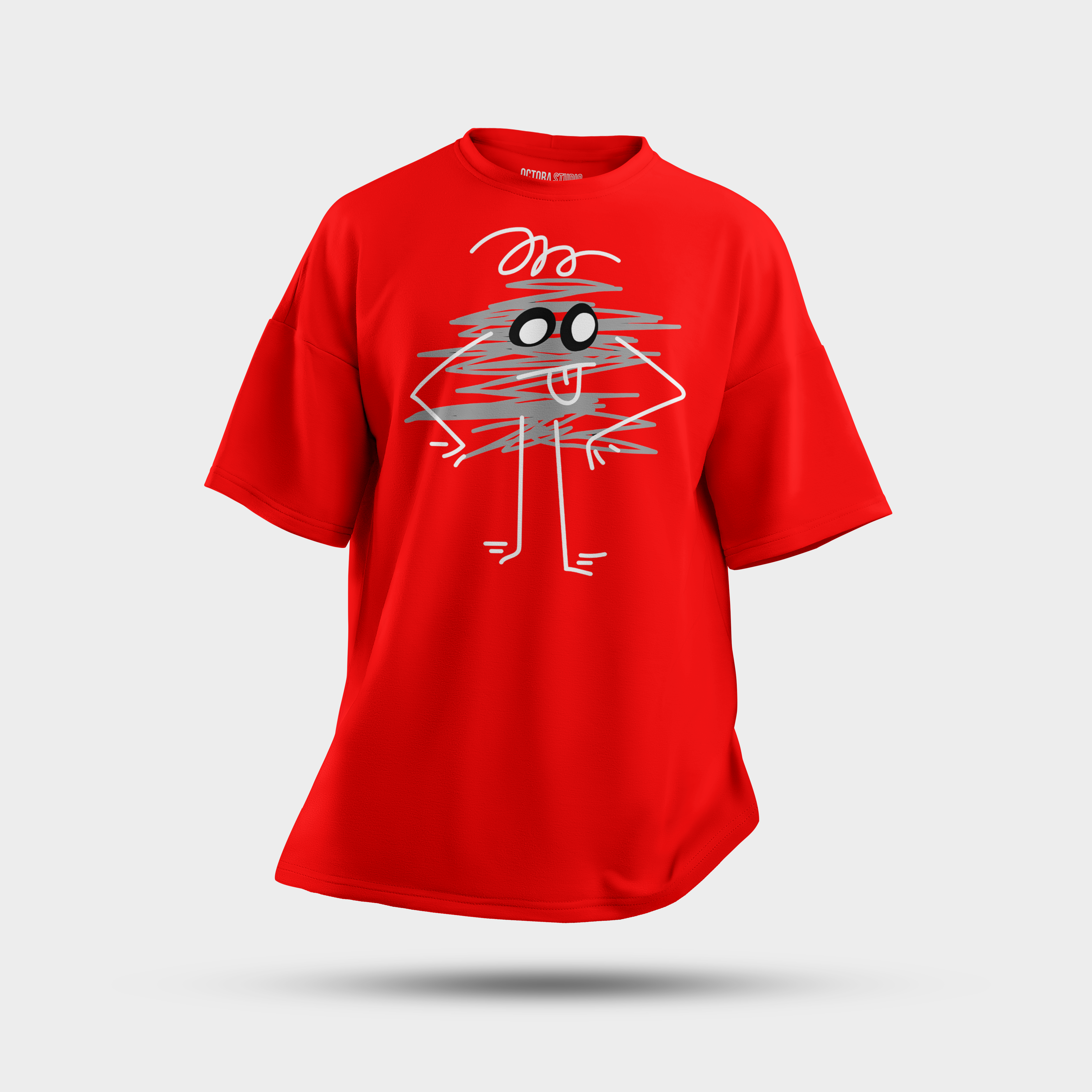 Blue Scribble Character Oversized T-Shirt – Fun Doodle Streetwear Tee