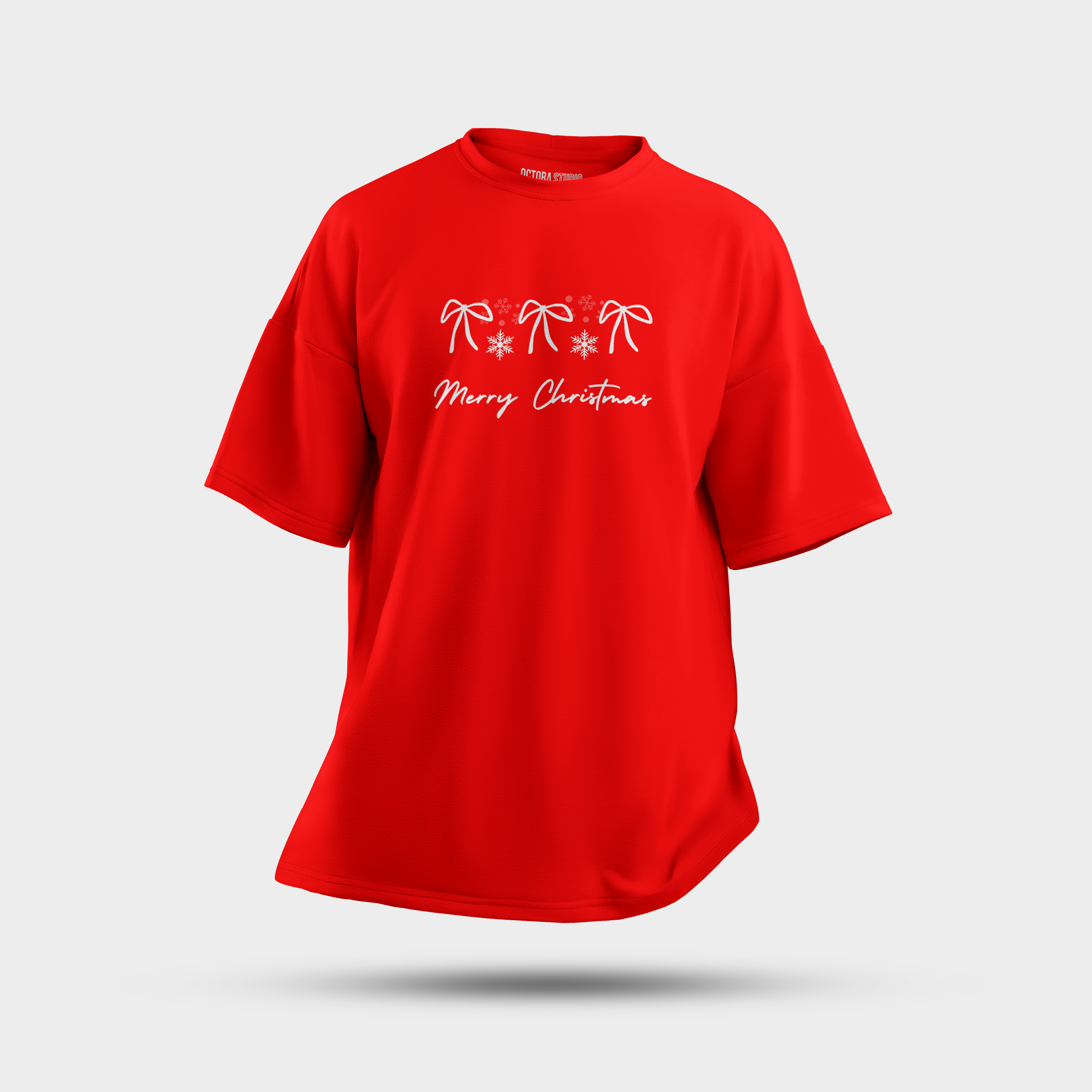 Holiday Bows & Snowflakes Christmas T-Shirt – Stylish Oversized Fit