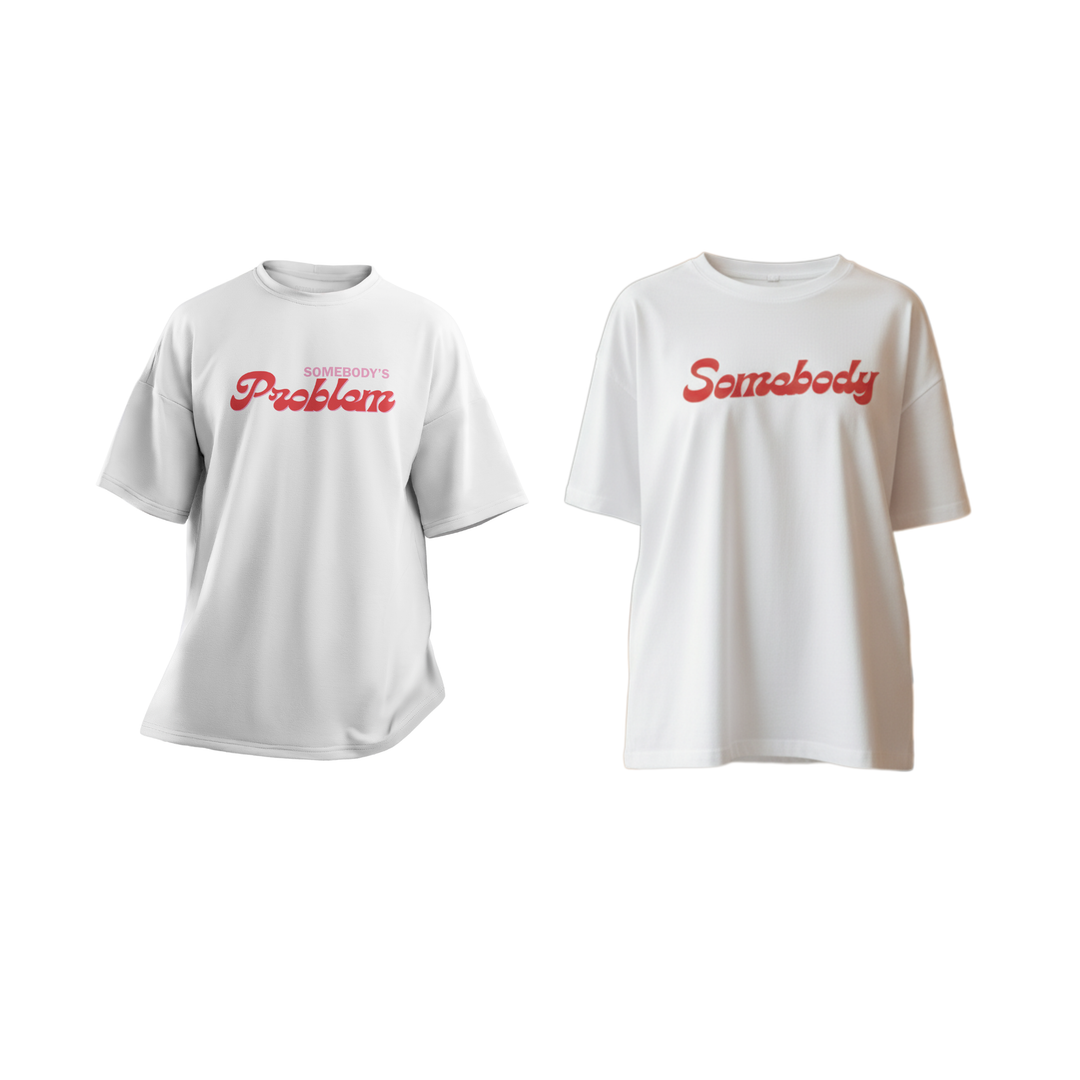 Octora Oversized Printed Couple T-Shirt Set – “Somebody / Somebody’s Problem” Edition | 100% Cotton Heavyweight (240–260 GSM)