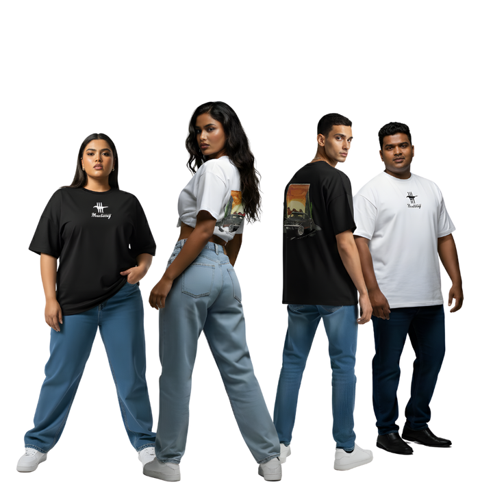 Octora Oversized Printed T-Shirt – Front Mustang Edition | Retro Drive Graphic | Heavy Cotton 260 GSM