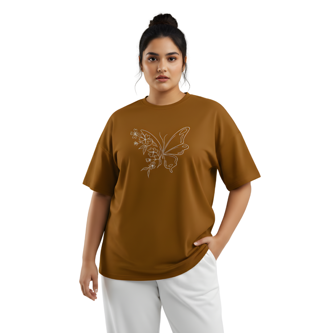 Octora Oversized T-Shirt – Butterfly Line Art Edition | 100% Cotton Heavyweight (240–260 GSM)