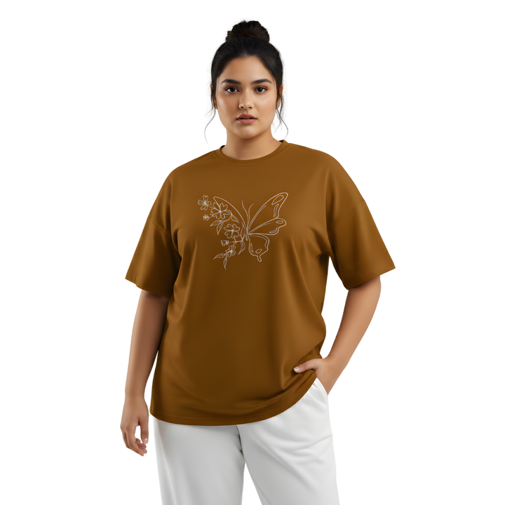 Octora Oversized T-Shirt – Butterfly Line Art Edition | 100% Cotton Heavyweight (240–260 GSM)