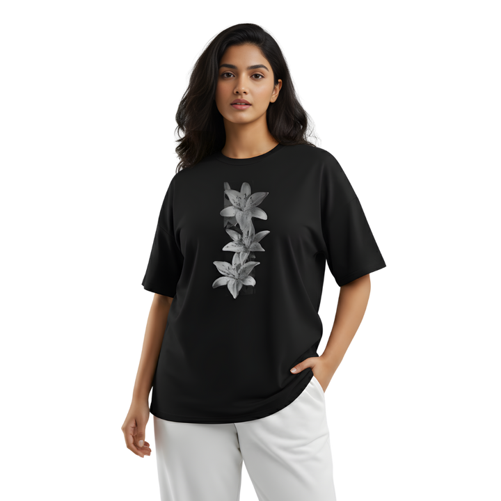 Octora Oversized T-Shirt – Monochrome Lily Edition | 100% Cotton Heavyweight (240–260 GSM)