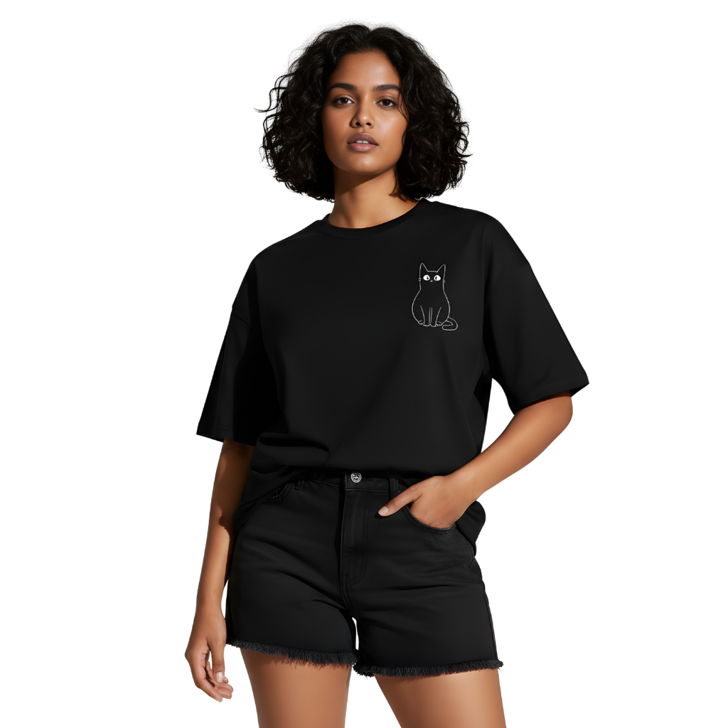 Octora Oversized Printed T-Shirt – Kitty Edition | Soft Core Street Graphic | 100% Cotton Heavyweight Tee