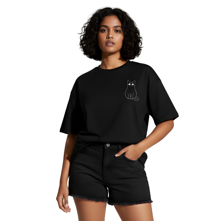 Octora Oversized Printed T-Shirt – Kitty Edition | Soft Core Street Graphic | 100% Cotton Heavyweight Tee