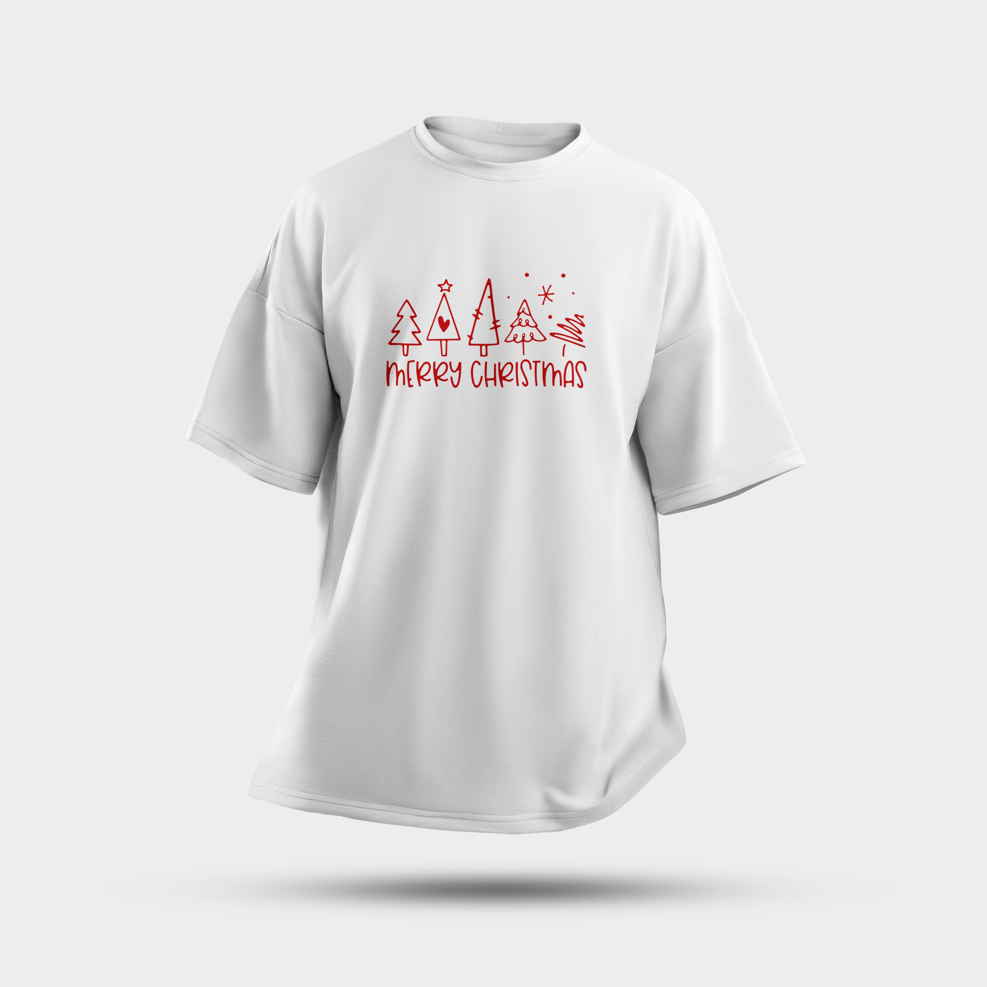 Hand-Drawn Christmas Trees Oversized T-Shirt – Festive Minimal Tee