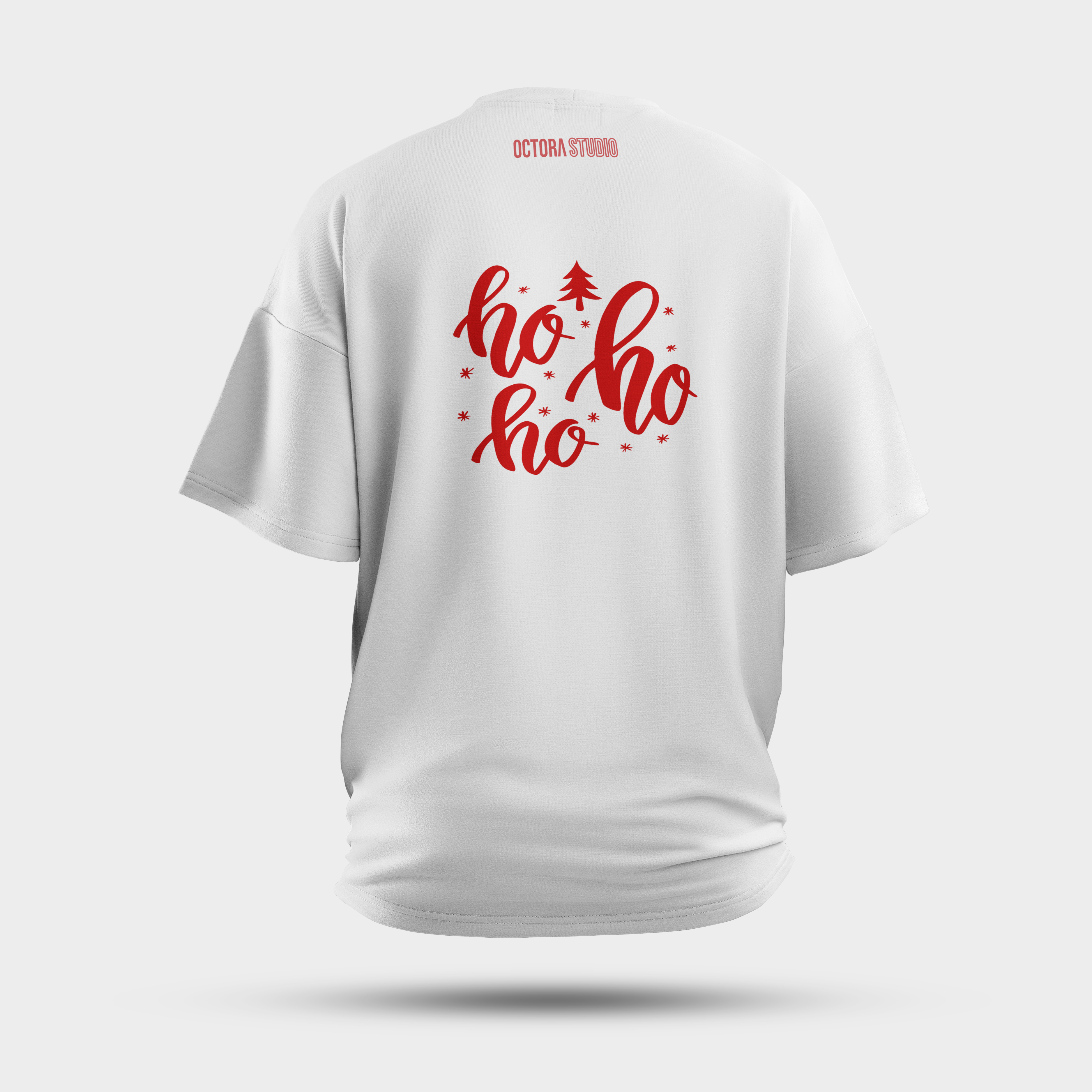 Ho Ho Ho Brush Script Christmas Oversized T-Shirt – Festive Red Graphic | Premium Cotton Tee