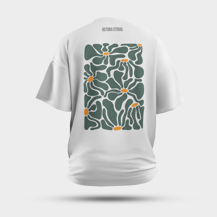 Green Floral Abstract Oversized T-Shirt – Modern Organic Pattern Tee