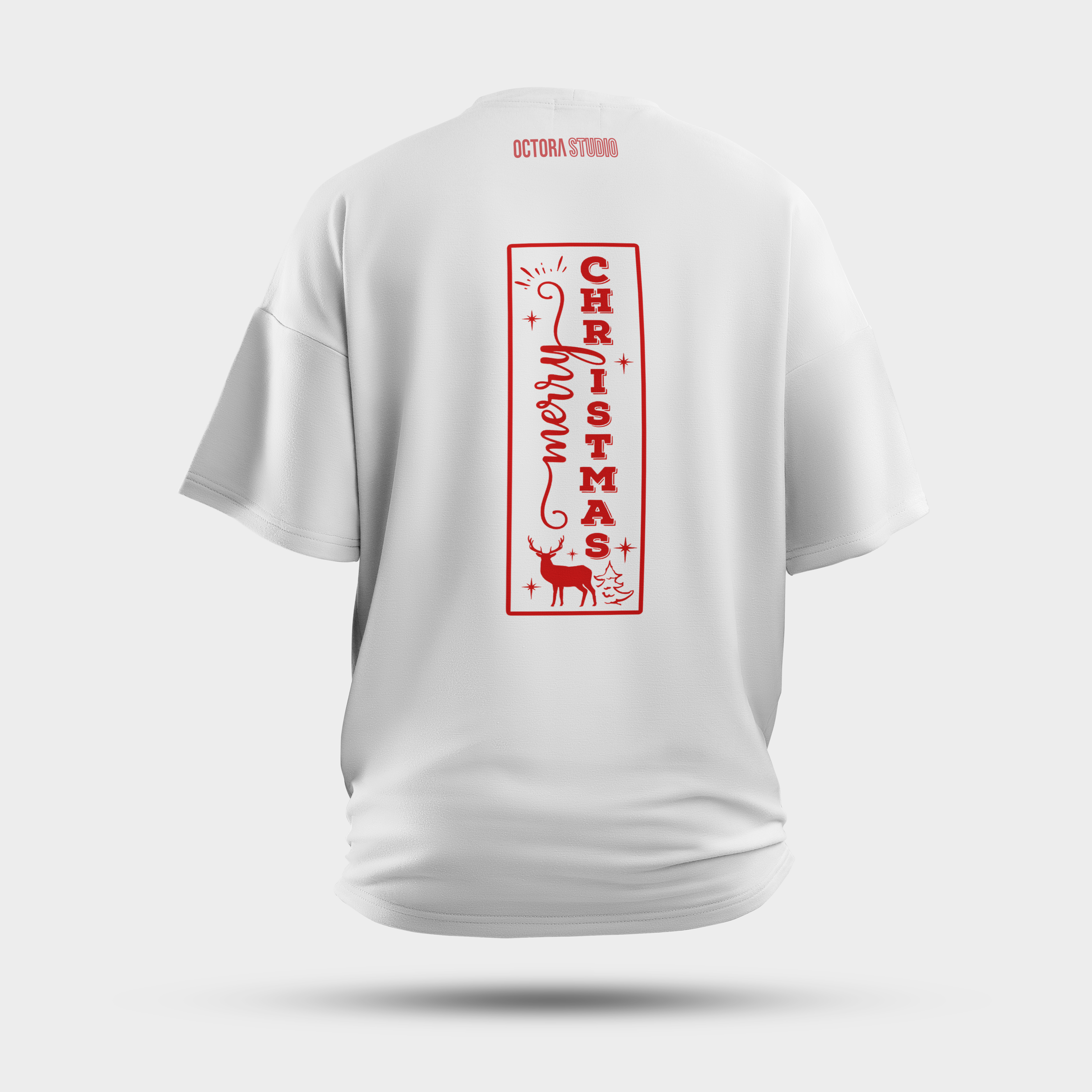 Christmas Vertical Graphic Oversized T-Shirt – Reindeer & Tree Artwork | Premium 240 GSM Cotton