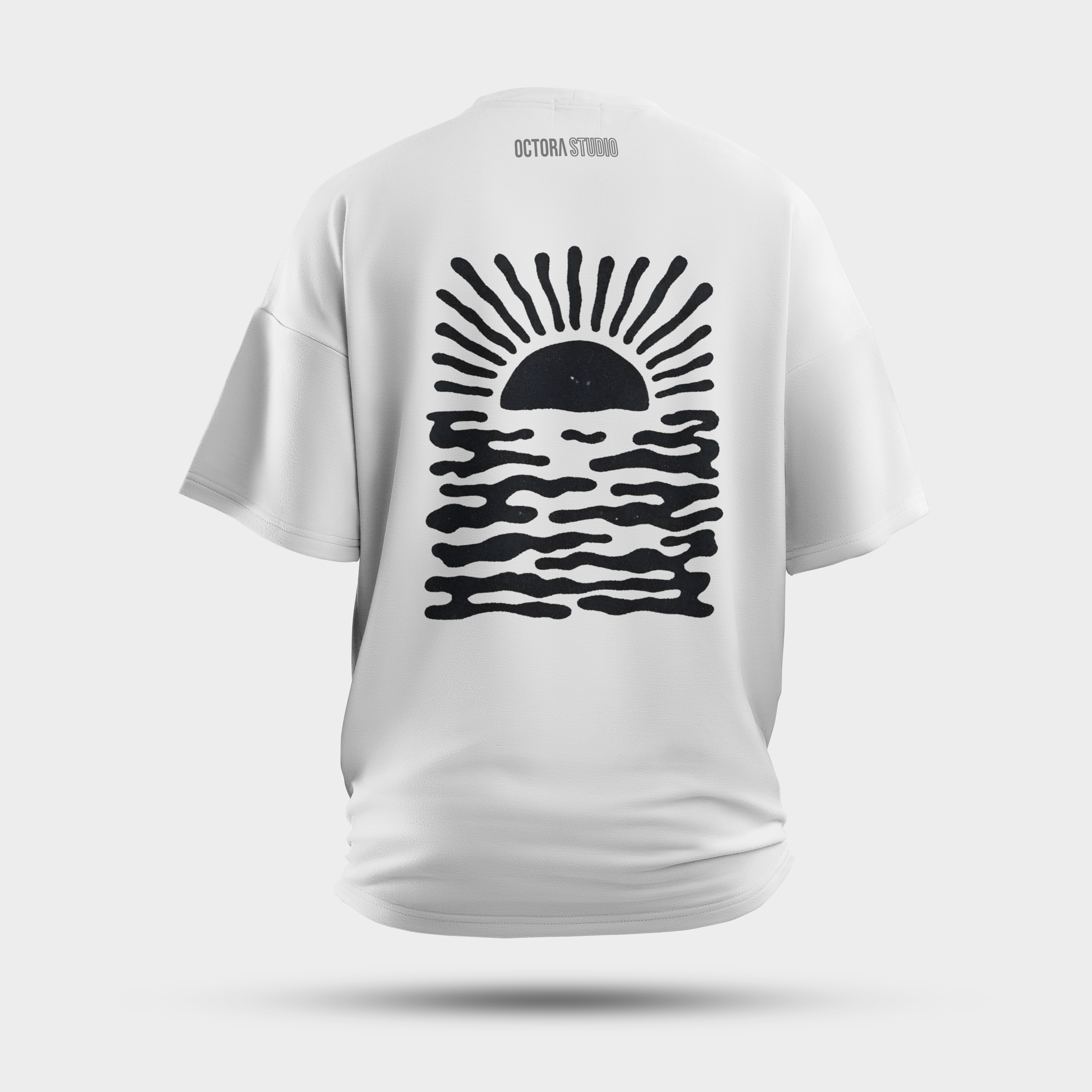 Minimal Sun & Waves Oversized T-Shirt – Hand-Drawn Ocean Graphic Tee