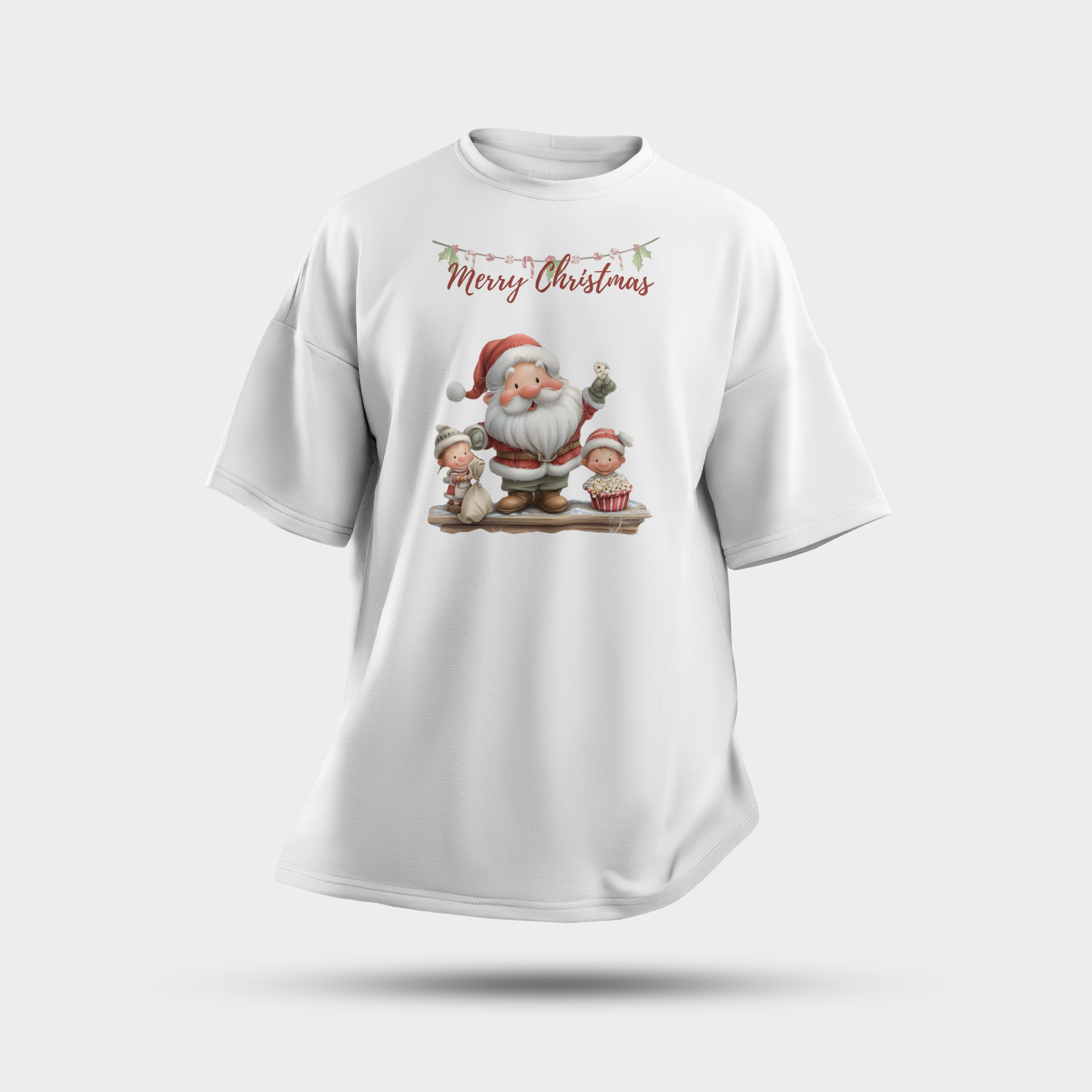 Santa & Kids Oversized Christmas T-Shirt – Festive Art Tee for Students