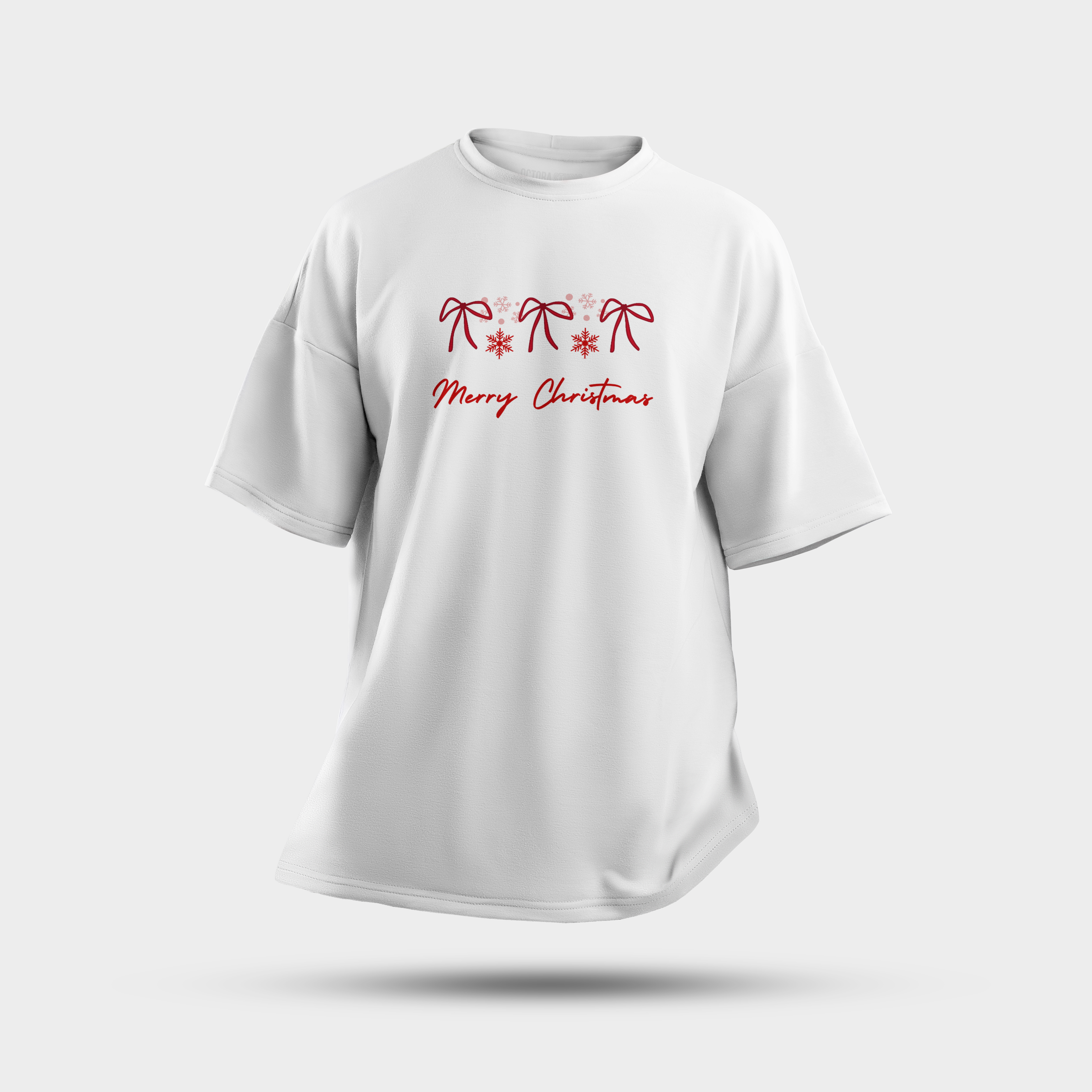 Holiday Bows & Snowflakes Christmas T-Shirt – Stylish Oversized Fit