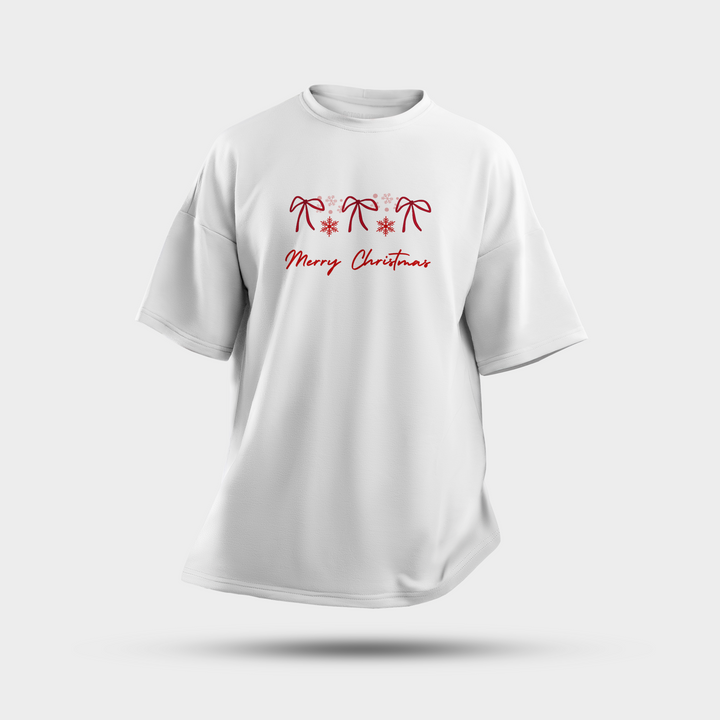 Holiday Bows & Snowflakes Christmas T-Shirt – Stylish Oversized Fit