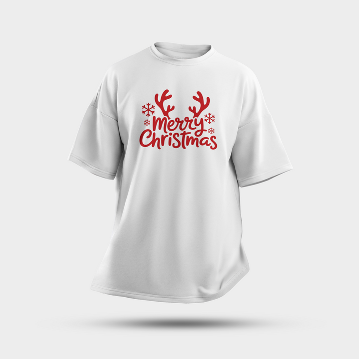 Reindeer Antlers Merry Christmas Oversized T-Shirt – Trendy Festive Wear
