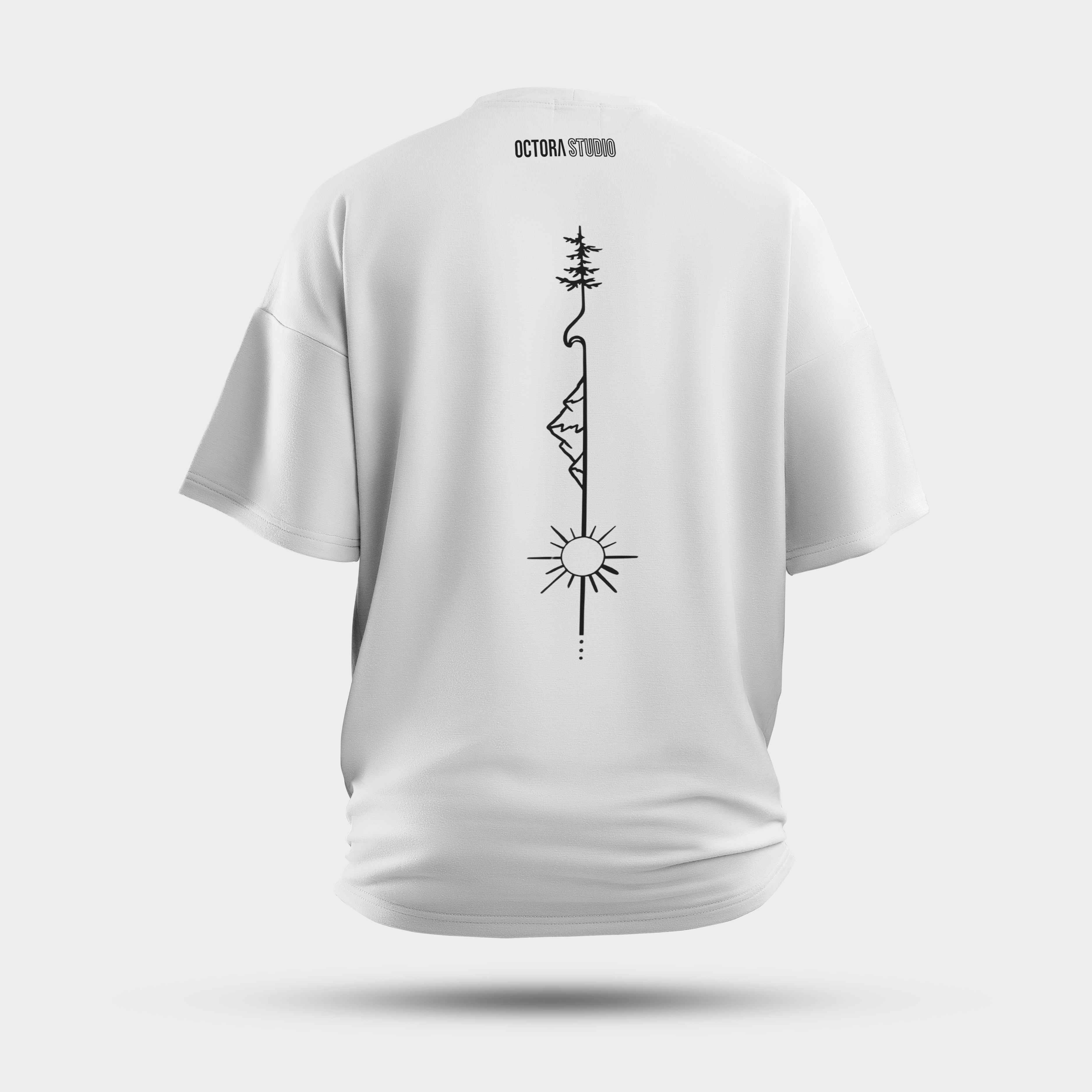 Blue Mountain Line Art Oversized T-Shirt – Minimal Nature Graphic | Premium Cotton Tee