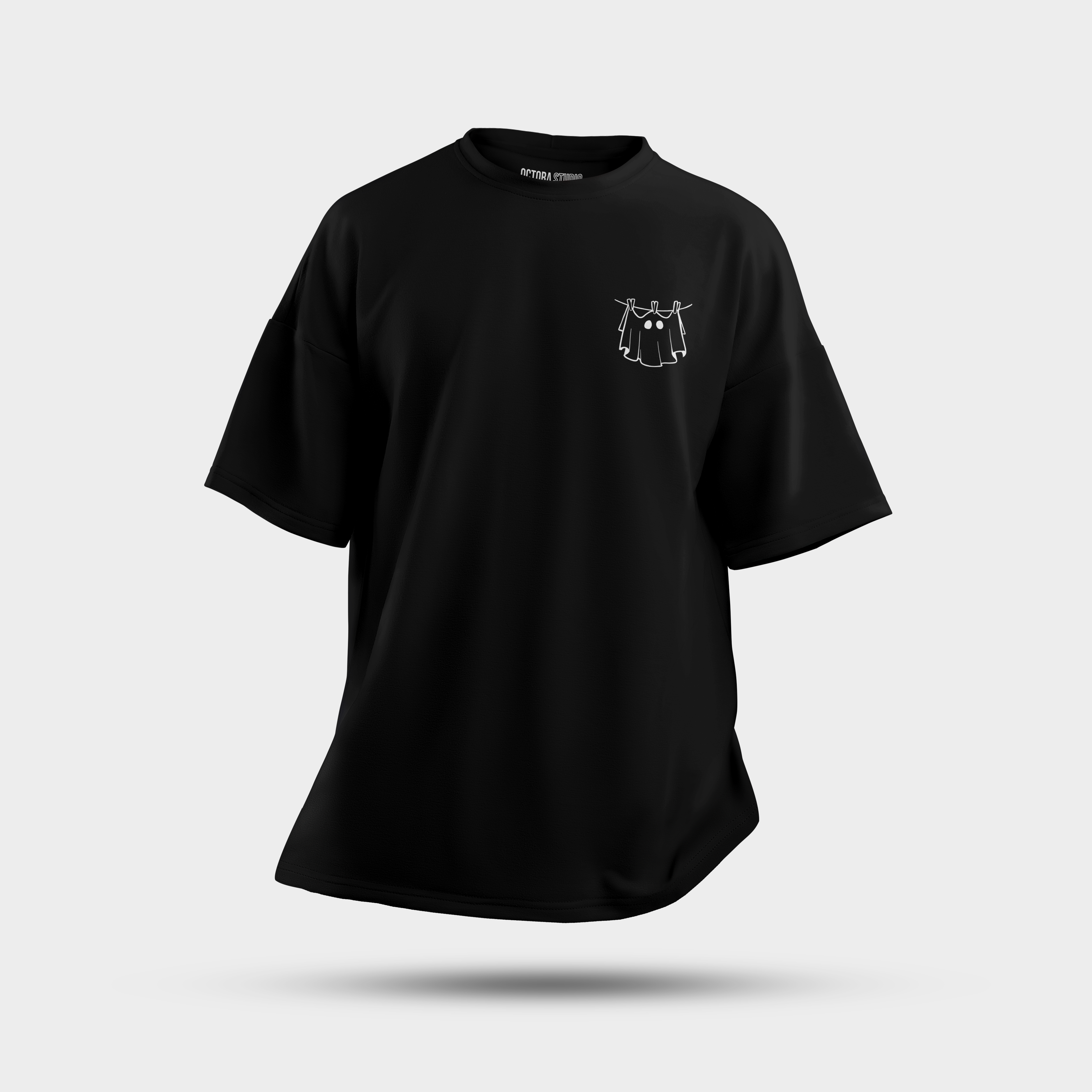Black Ghost Graphic Oversized T-Shirt – Minimal Line Art Tee | Heavy 240 GSM Cotton